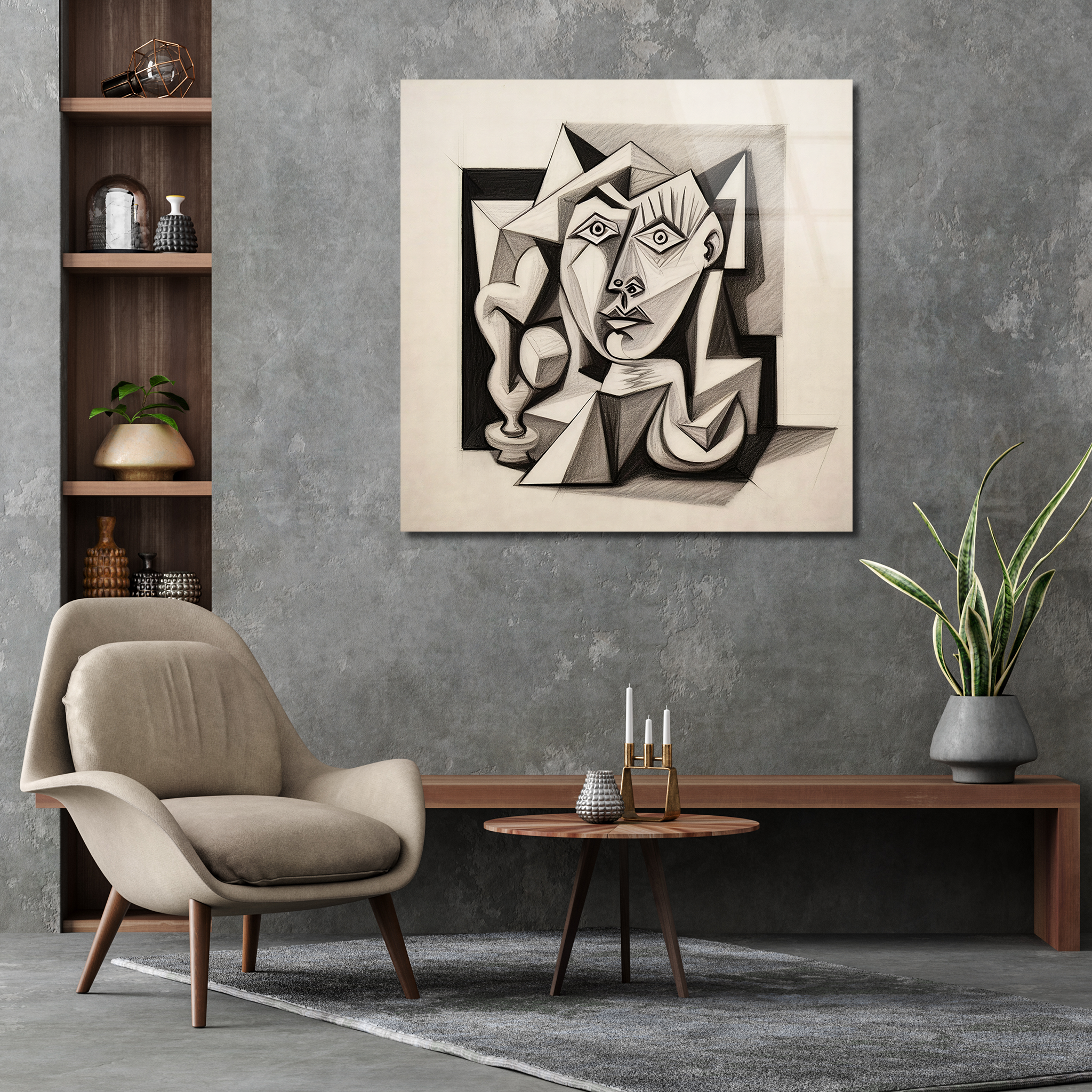 Cubist Pencil Drawing Inspired by Picasso | Premium HD Metal Wall Art