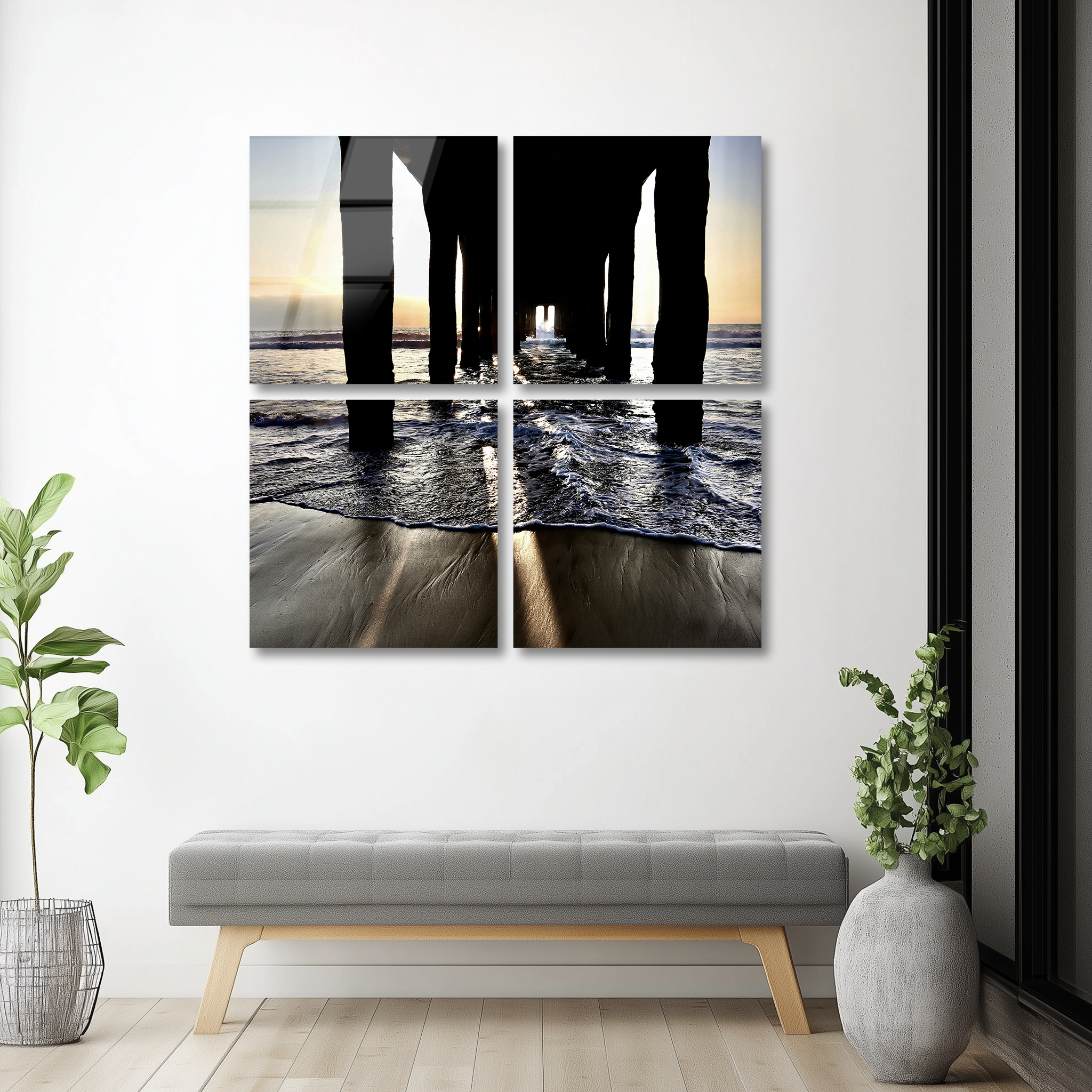 Mega Size Under the Pier Sunset Quatro | Premium HD Metal Wall Art