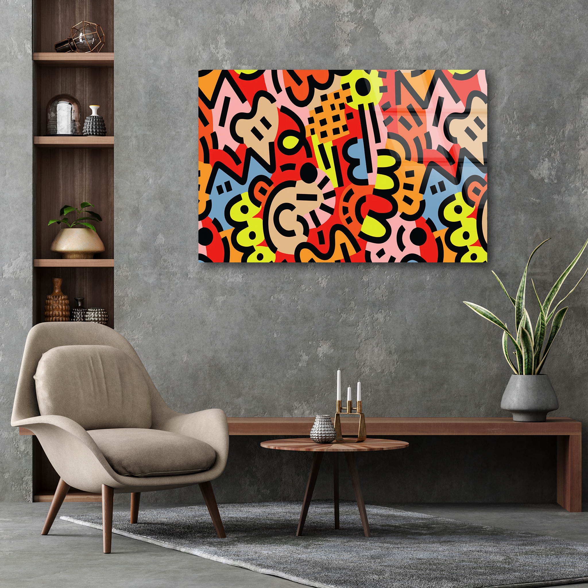 This Vibrant Abstract Artwork in the Keith Haring Art Style | Premium HD Metal Wall Art