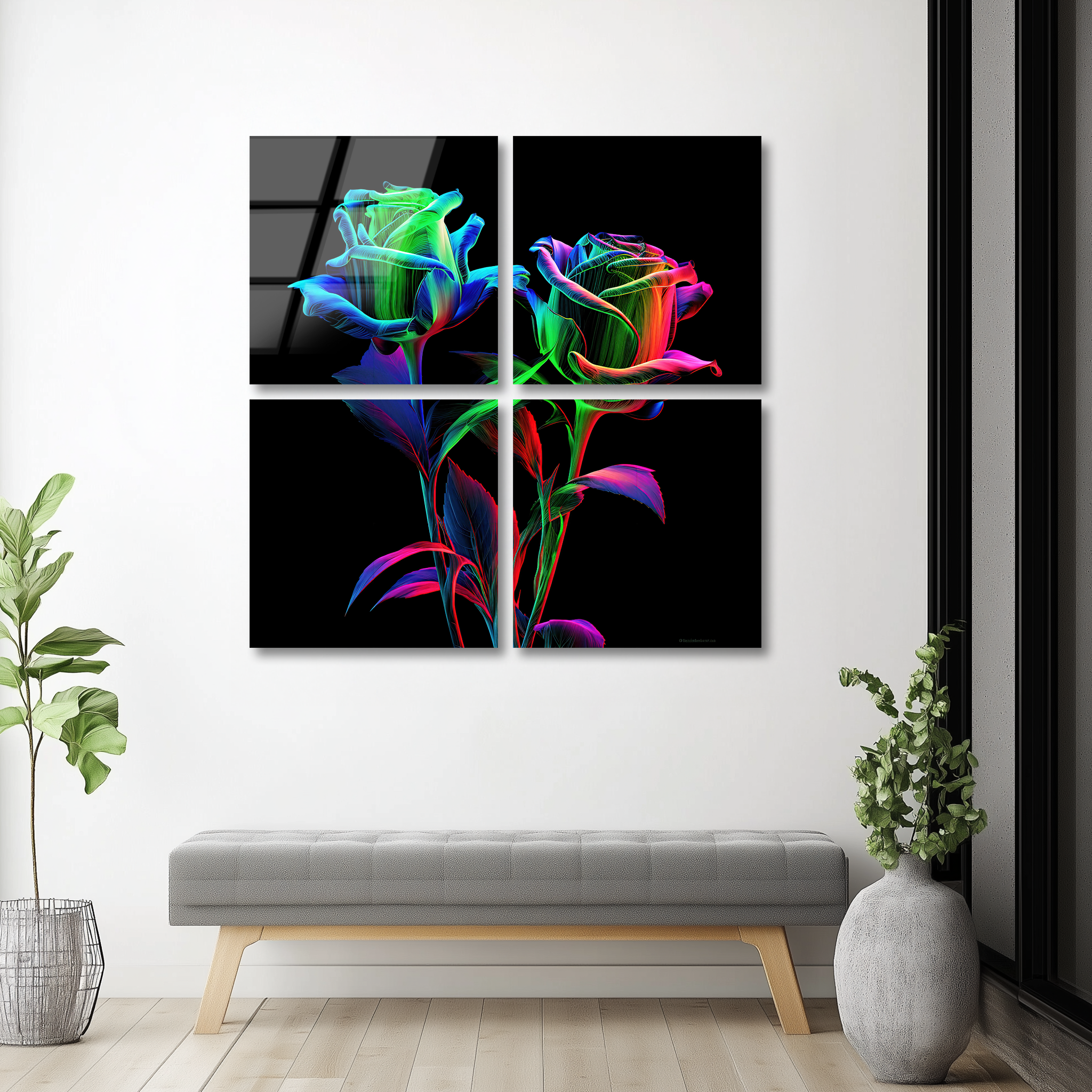 Mega Size Colorful Flowers Quatro | Premium HD Metal Wall Art