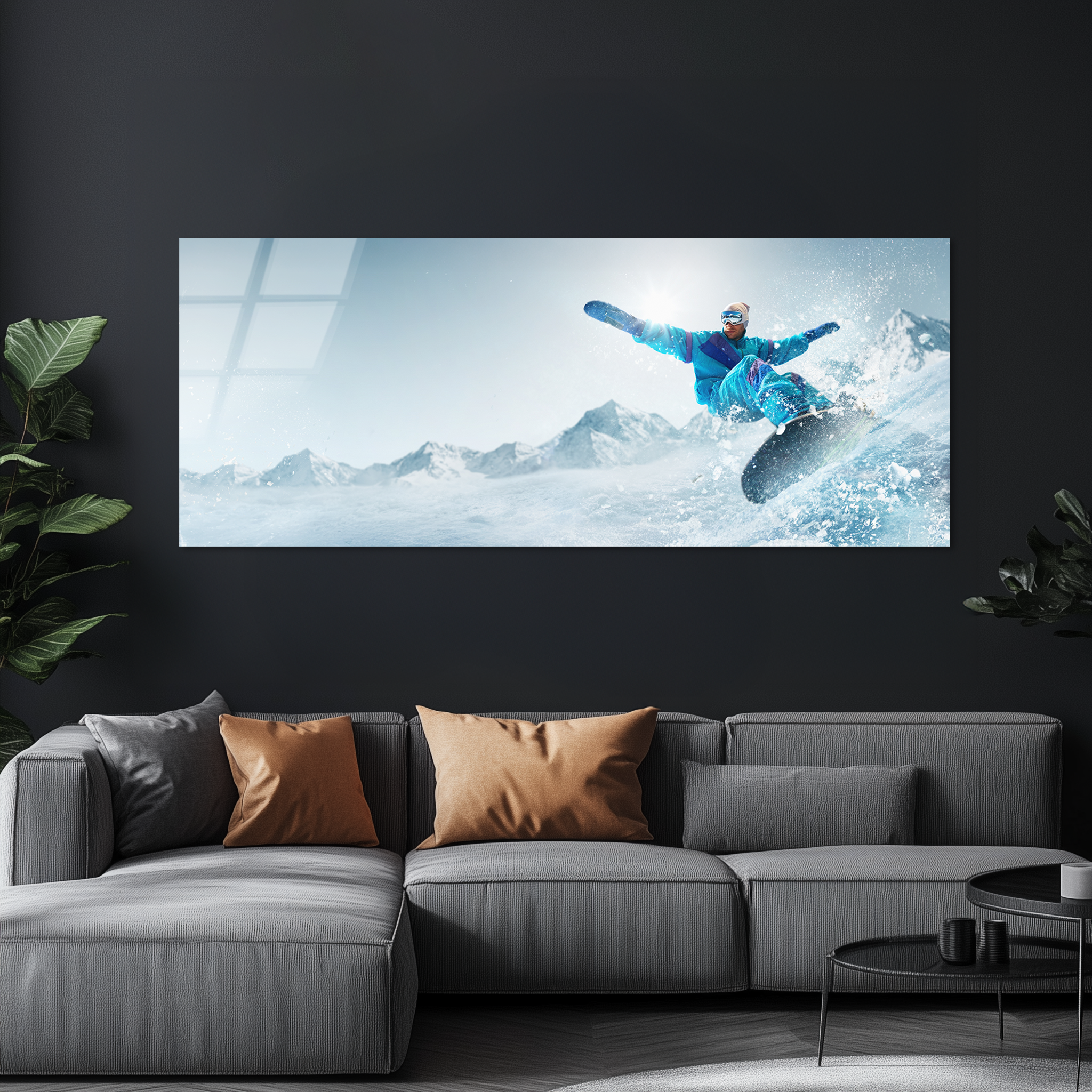 Vibrant Snowboarder in Action | Premium HD Metal Wall Art