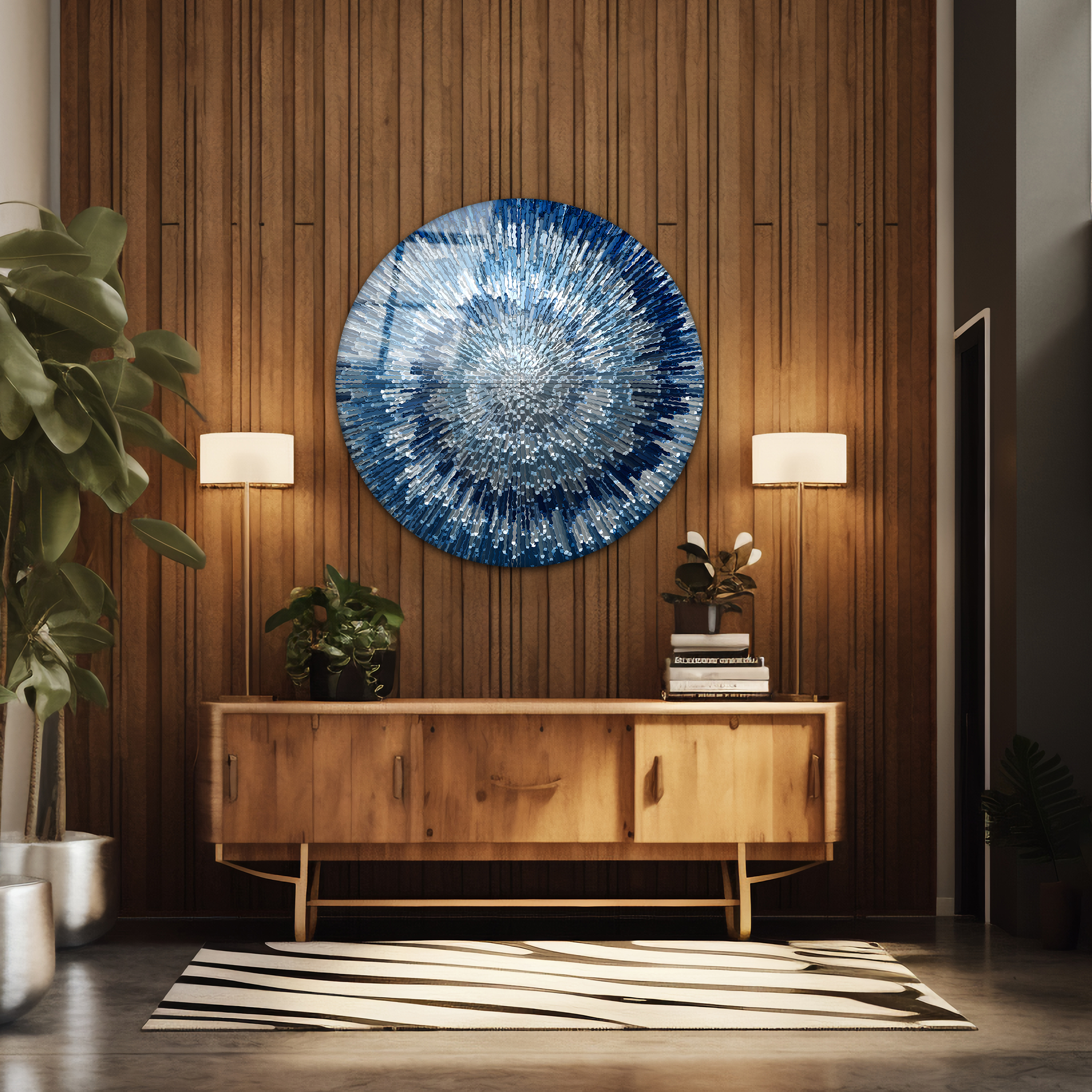 Abstract Blue Textured | Premium HD Round Wall Art