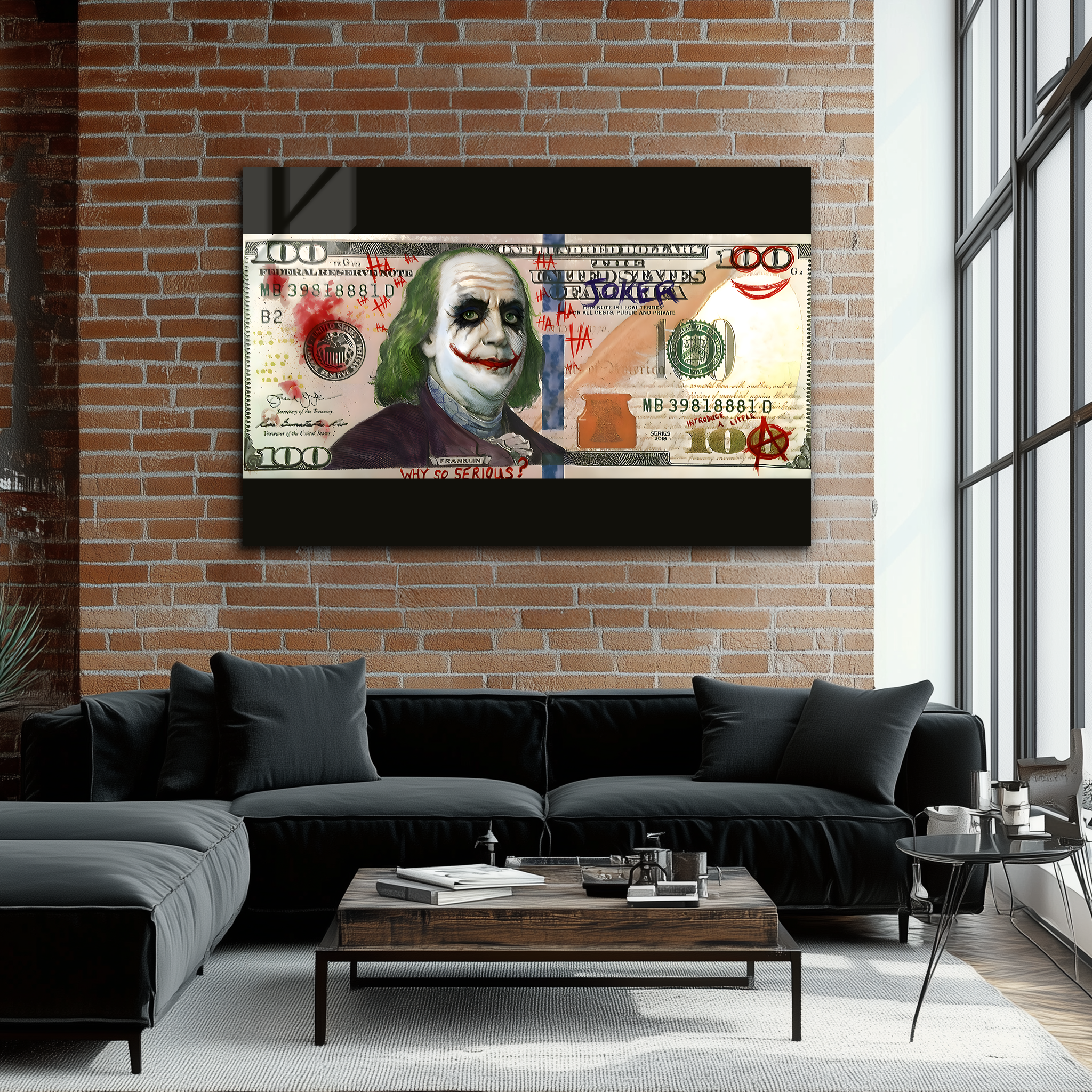 100 Dollar Joker Bill | Premium HD Metal Wall Art - DezignArt