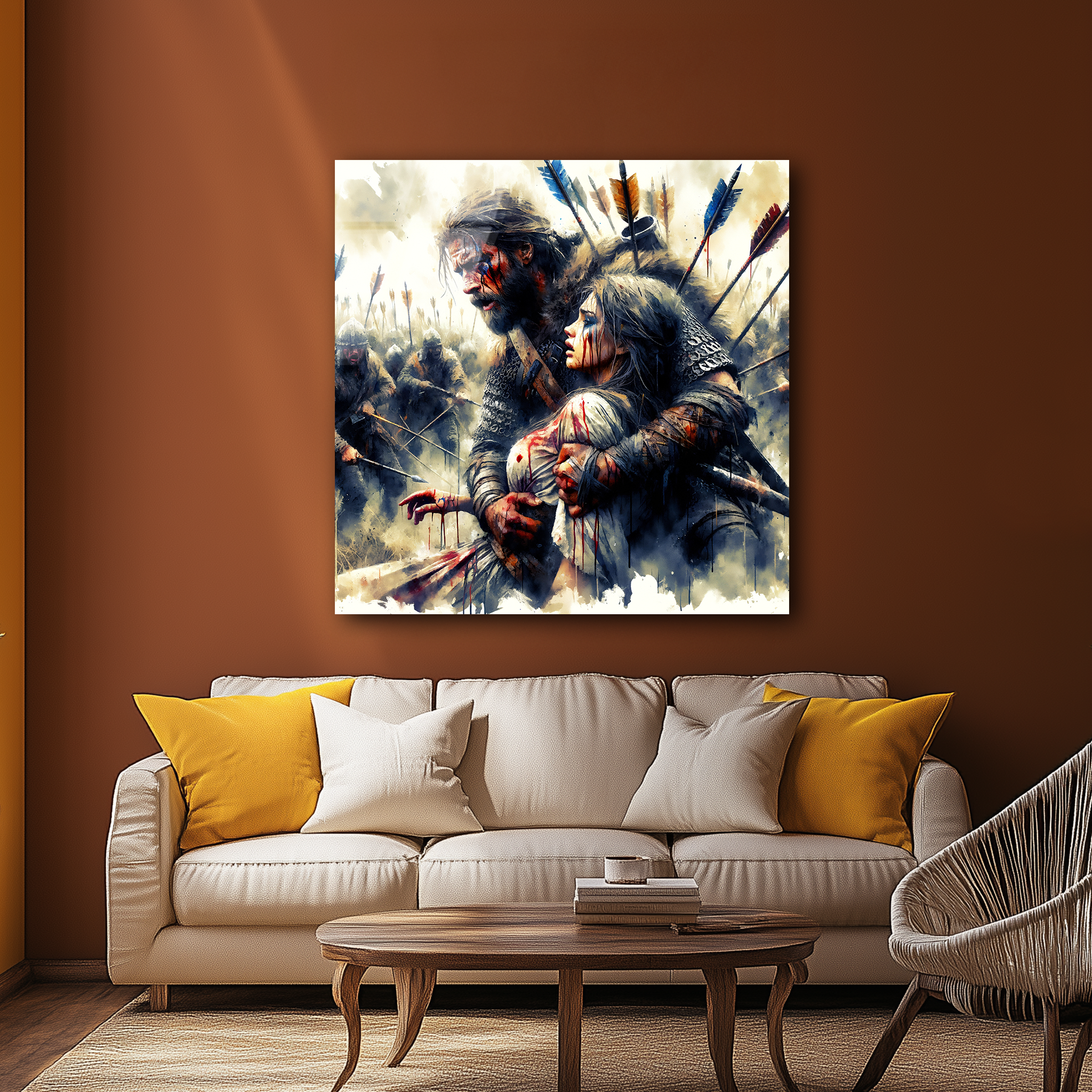 Viking Warrior Watercolor Art | Premium HD Metal Wall Art