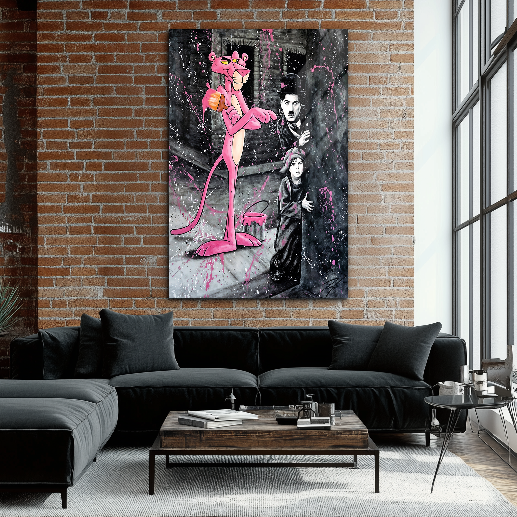 Charlie Chaplin & Pink Panther Art Print | Premium HD Metal Wall Art