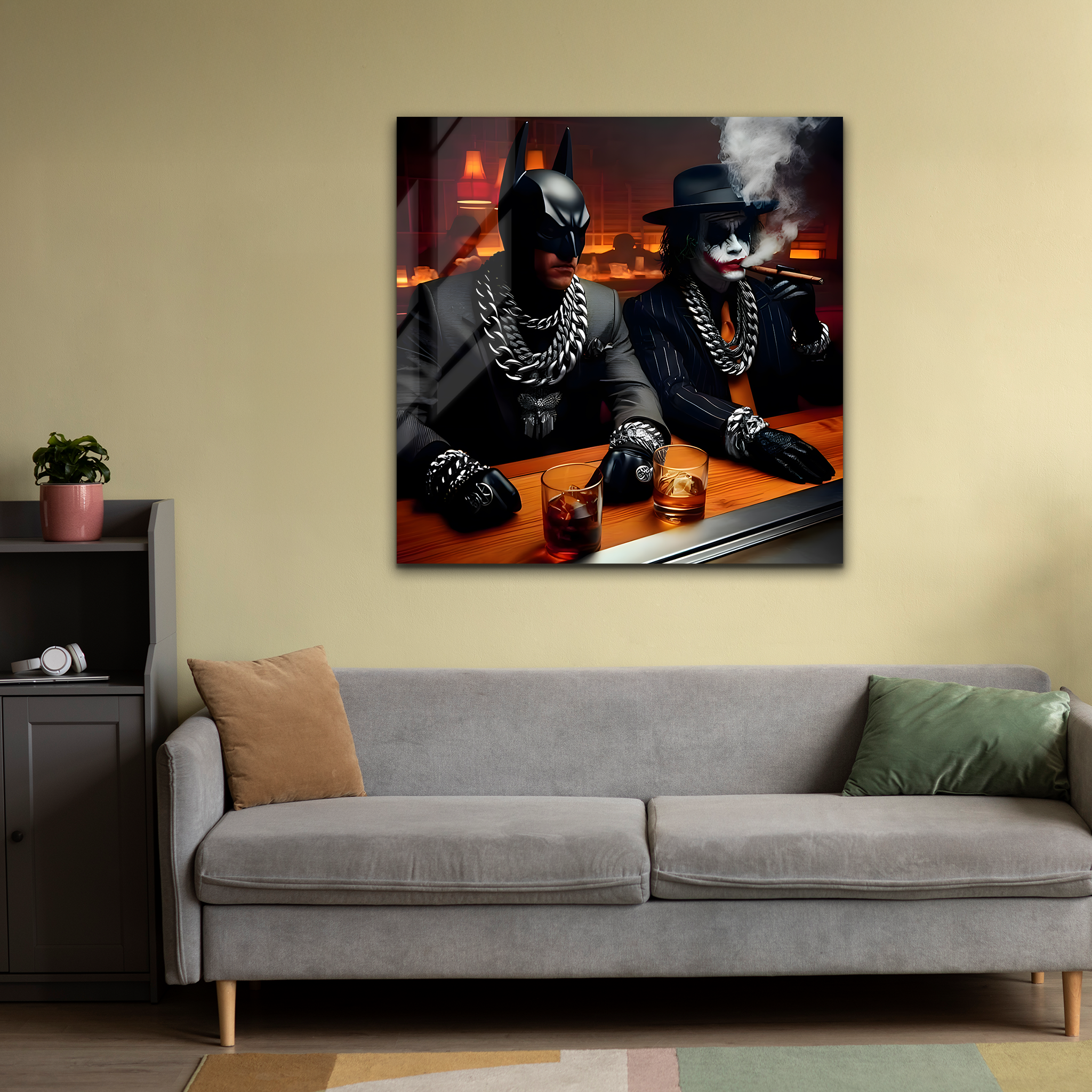 Batman & Joker: The Dark Encounter at the Bar | Premium HD Metal Wall Art