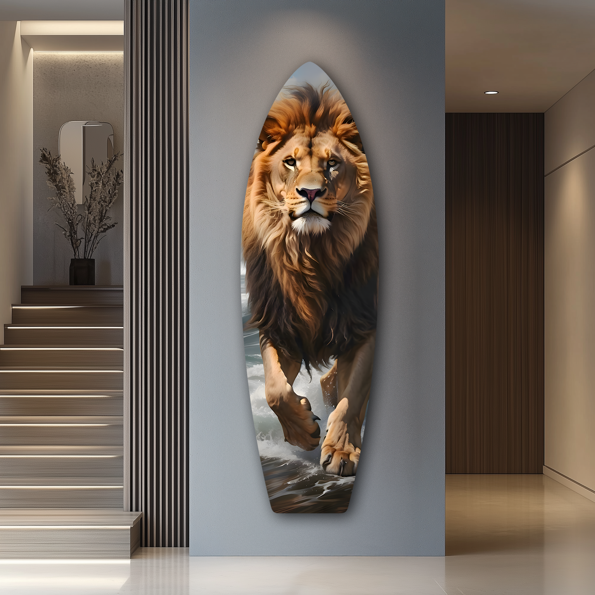 Lion Surfboard | Premium HD Metal Wall Art