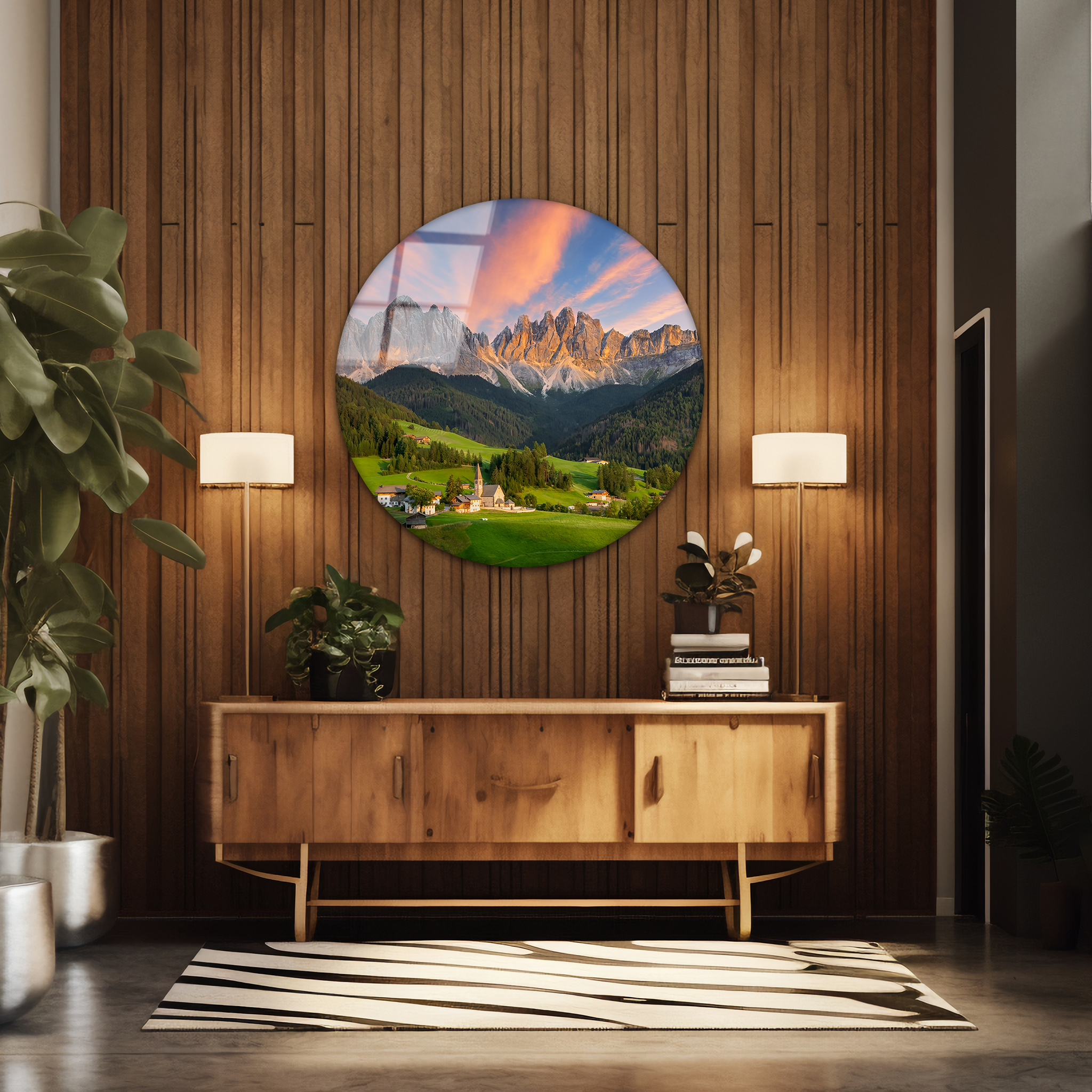 Dolomites Mountain Sunrise | Premium HD Round Wall Art