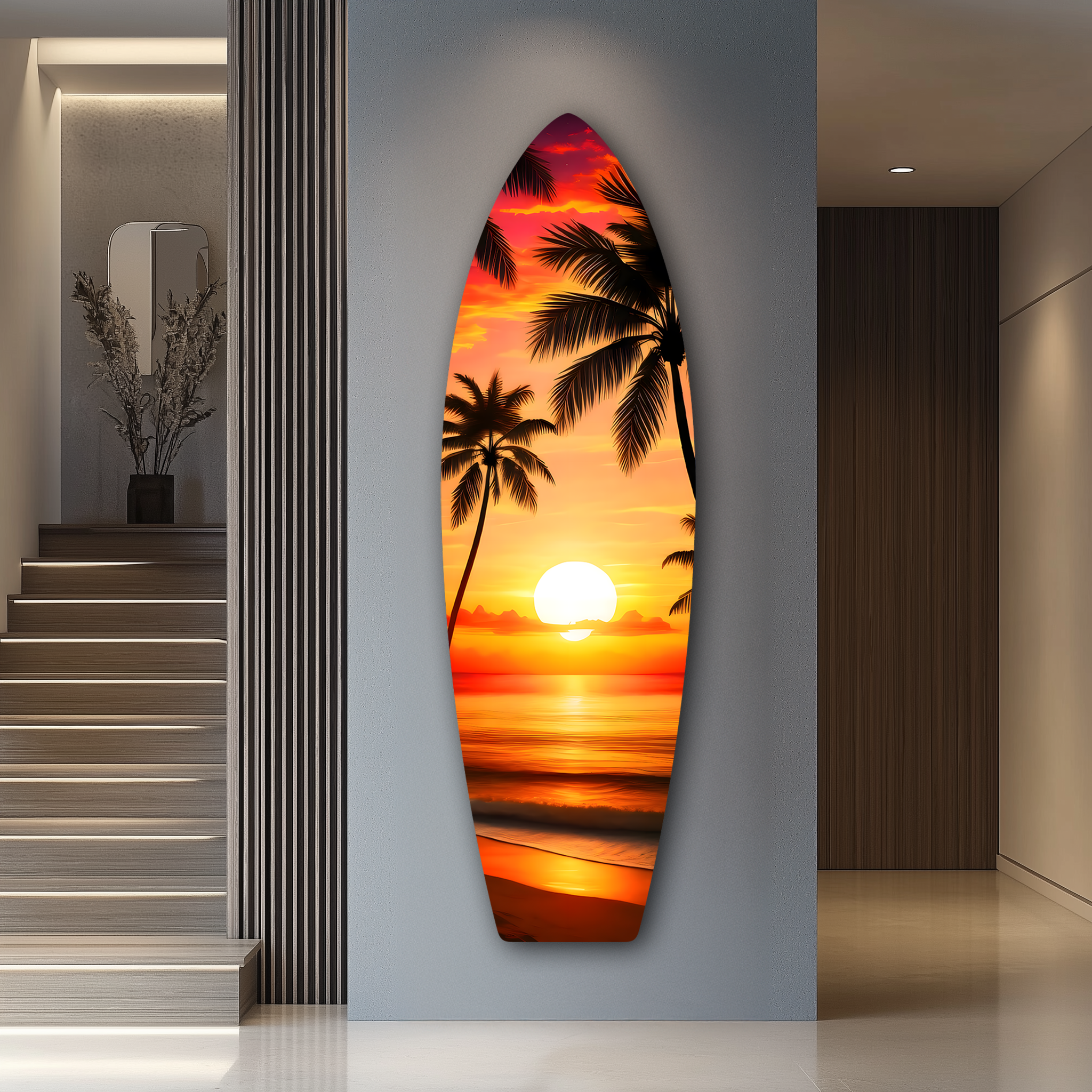 Beach Sunset Surfboard | Premium HD Metal Wall Art