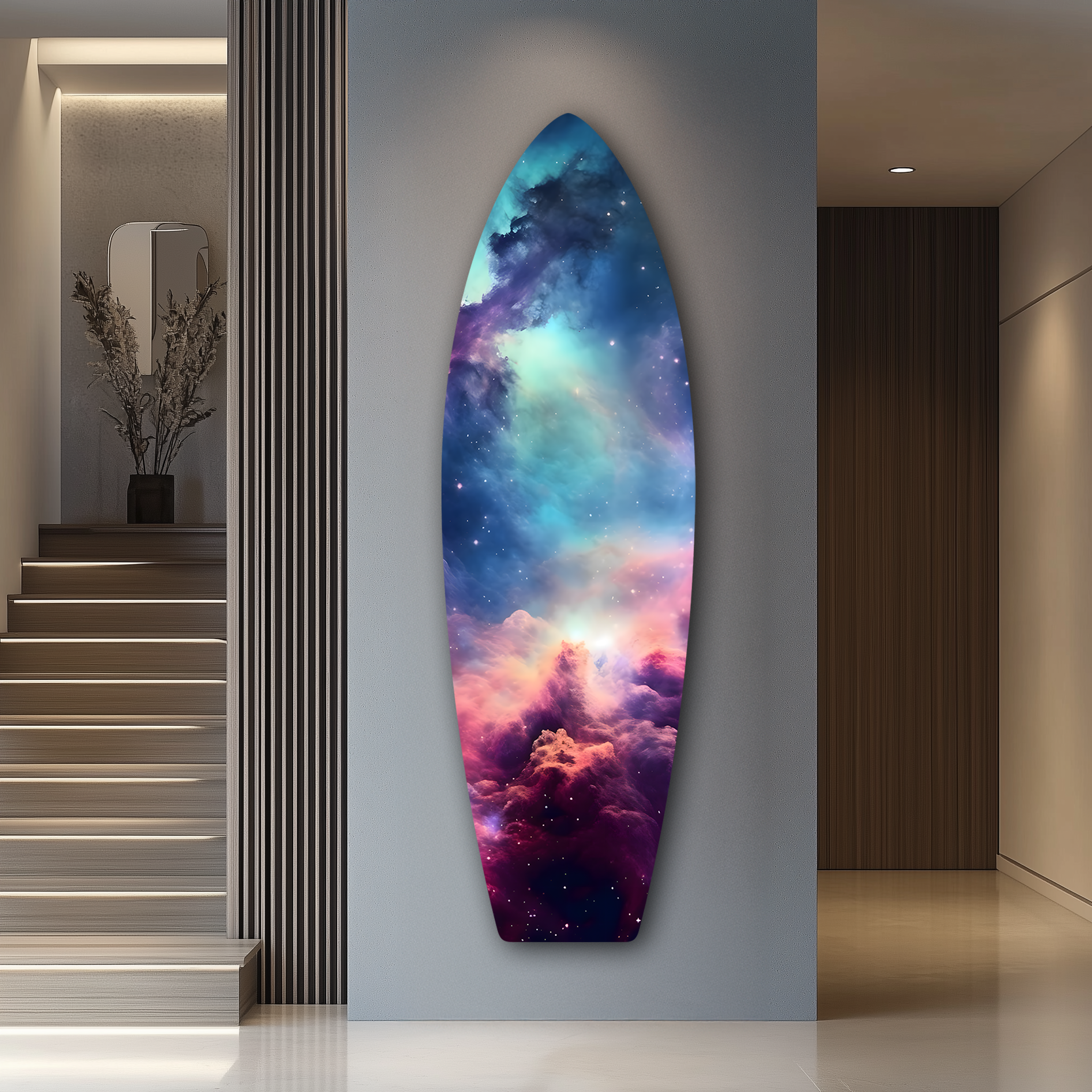 Space Surfboard | Premium HD Metal Wall Art