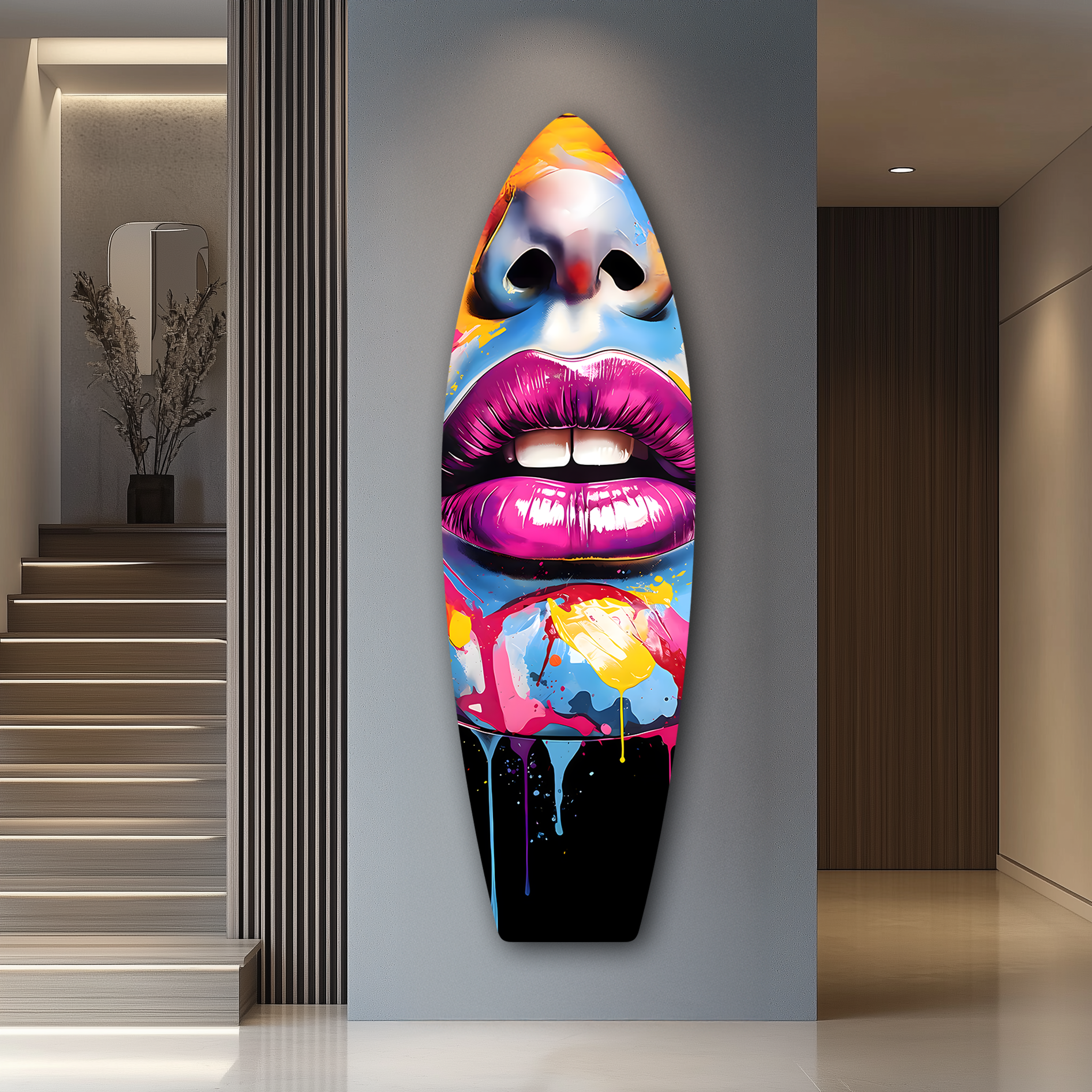 Colorful Lips Surfboard | Premium HD Metal Wall Art
