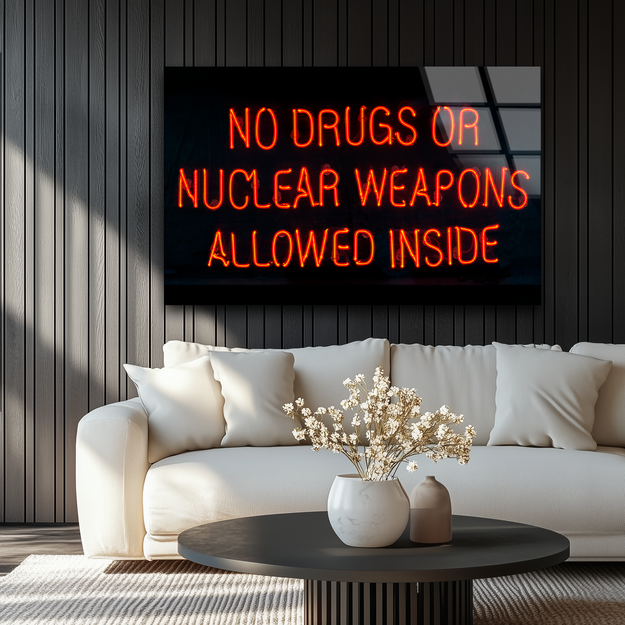No Drugs or Nuclear Weapons Allowed Inside | Premium HD Metal Wall Art