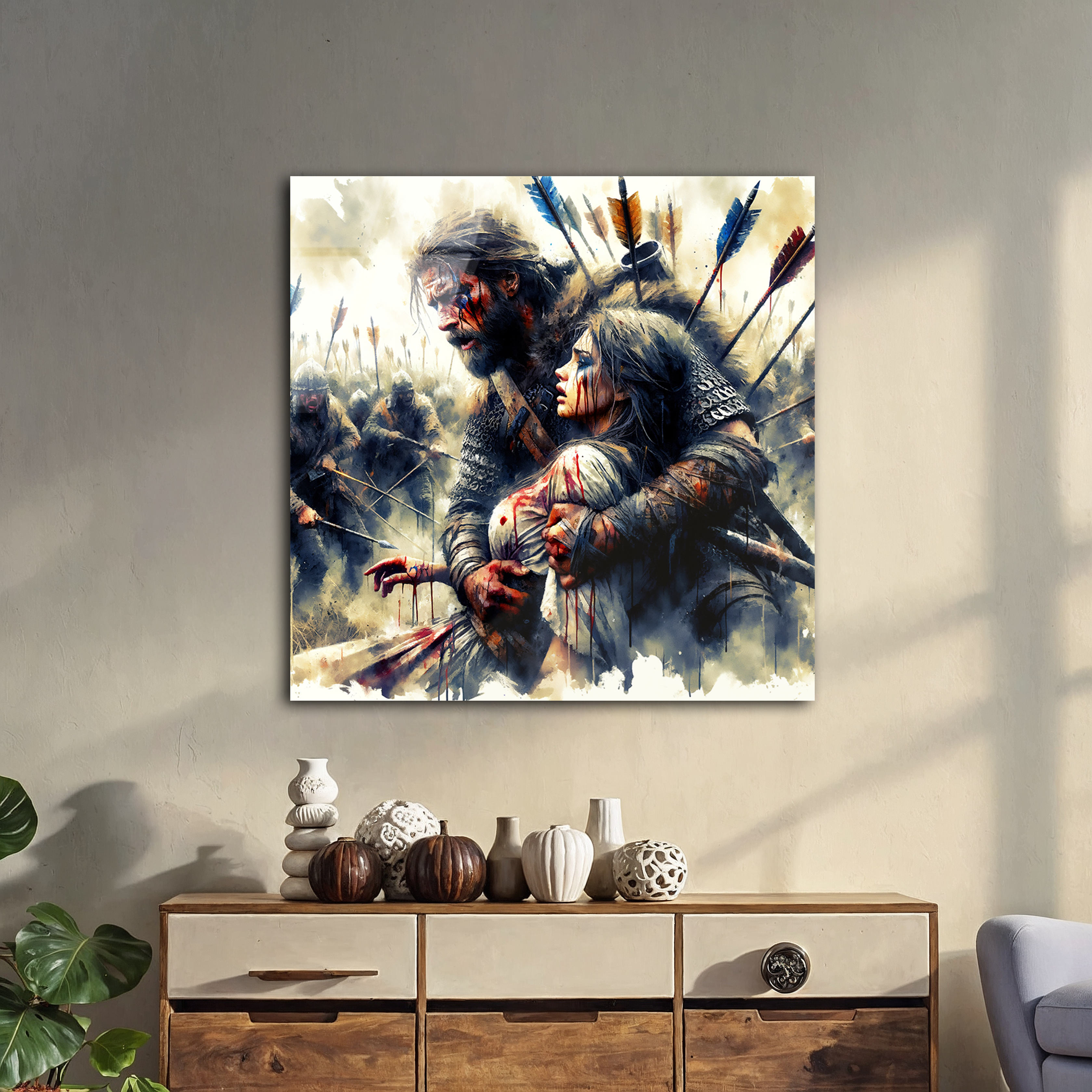 Viking Warrior Watercolor Art | Premium HD Metal Wall Art