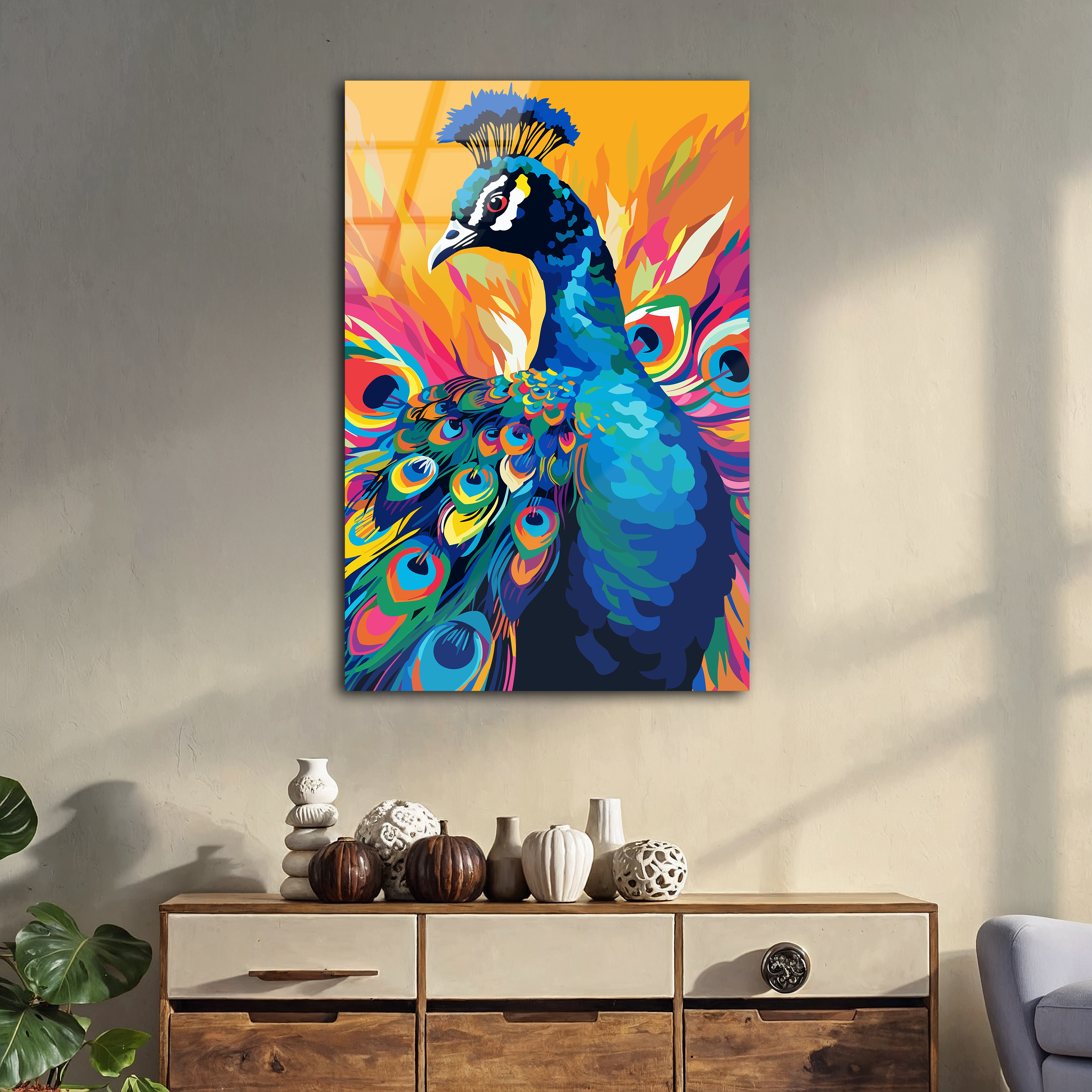Colorful Peacock Pop Art | Premium HD Metal Wall Art