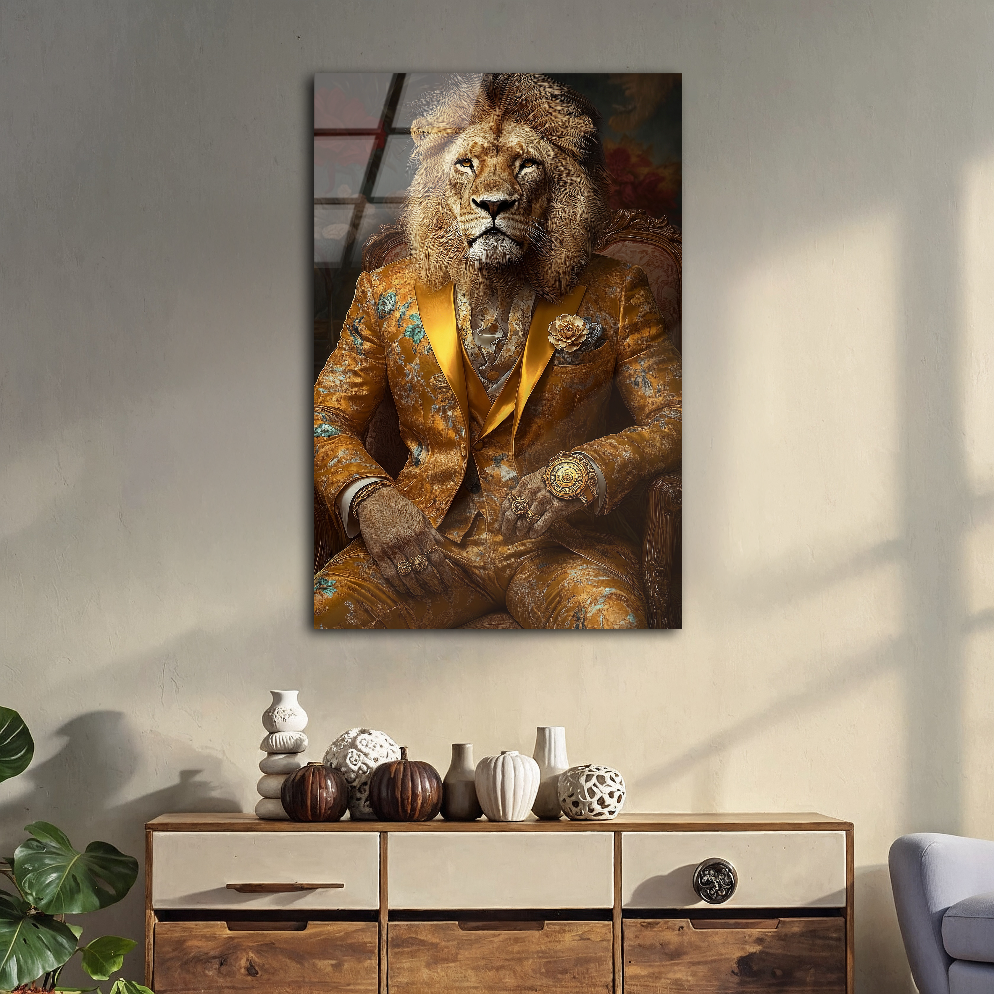 Lion in Suit | Premium HD Metal Wall Art