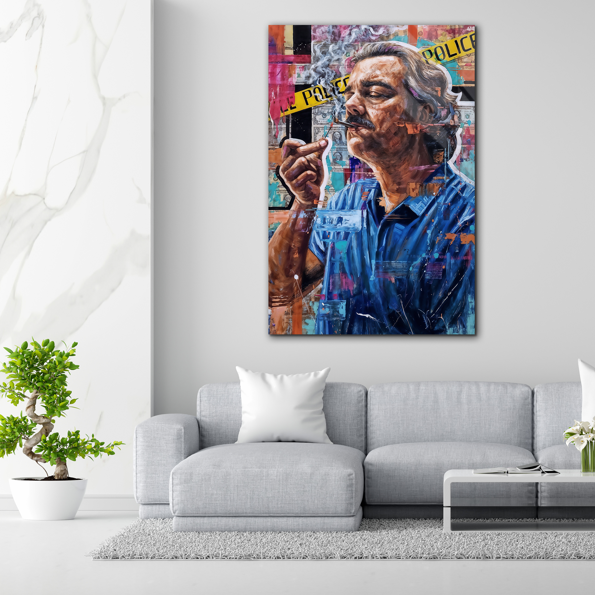 Escobar Painting Lighting a Cigarette | Premium HD Metal Wall Art