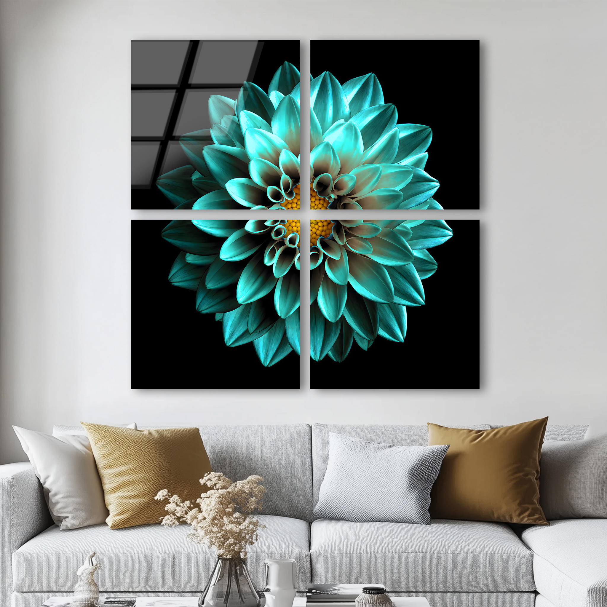 Mega Size Green Chrysanthemum Quatro | Premium HD Metal Wall Art