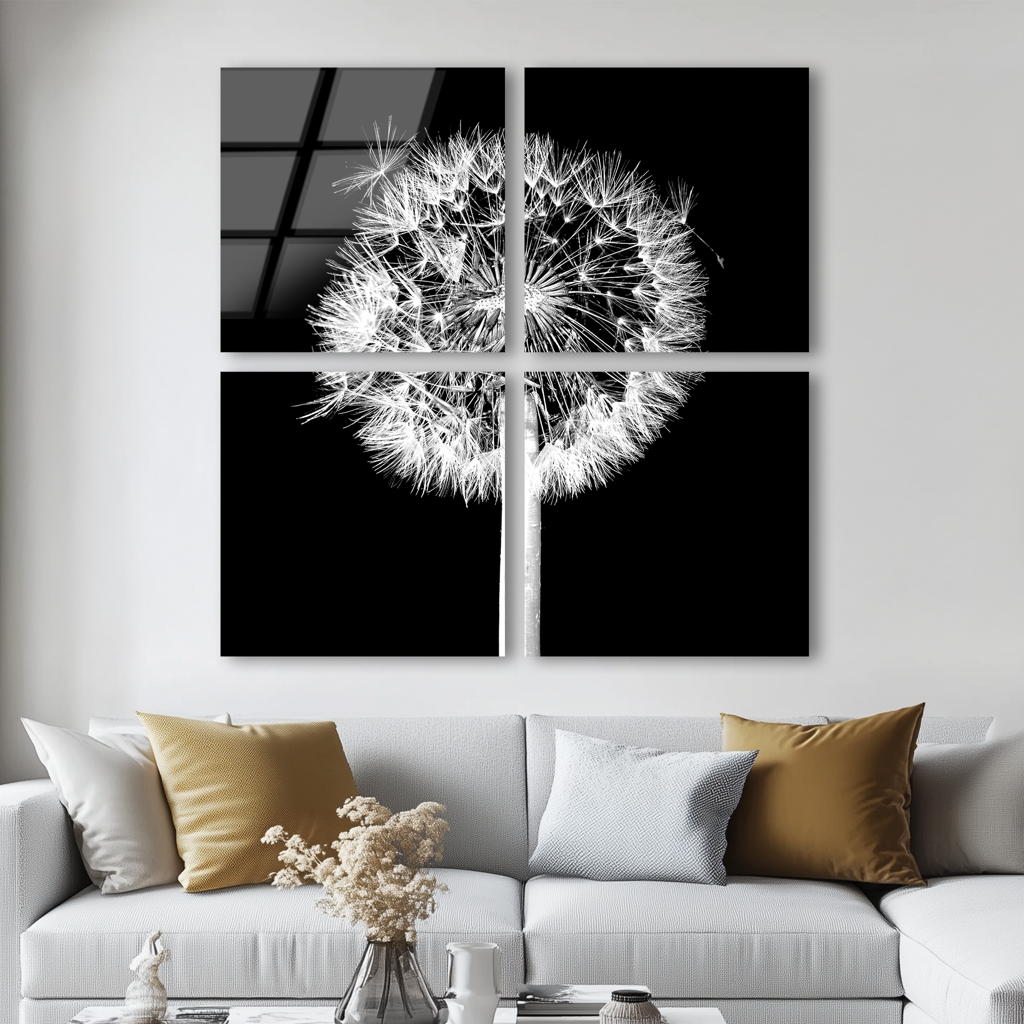 Mega Size Dandelion Bloom Quatro | Premium HD Metal Wall Art