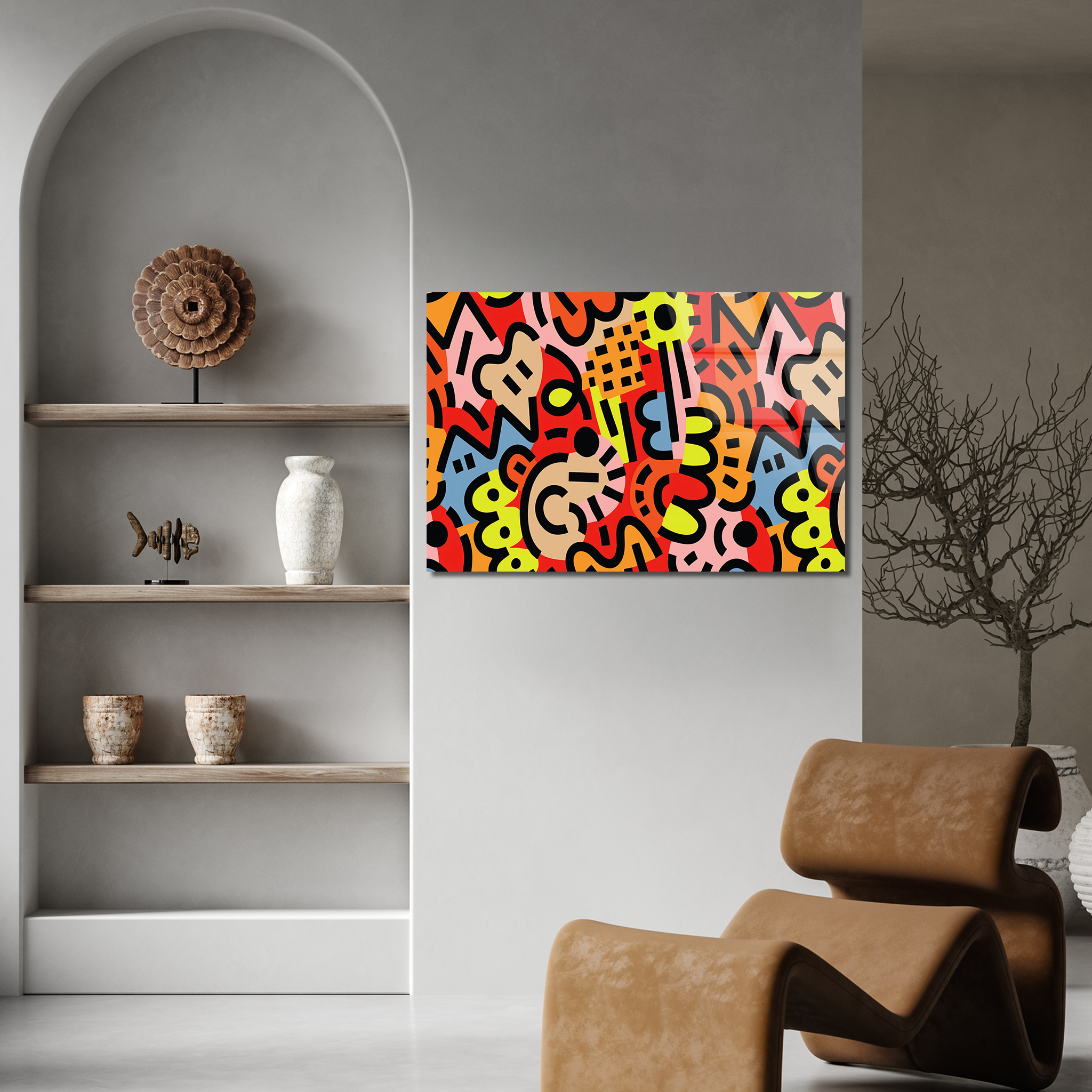 This Vibrant Abstract Artwork in the Keith Haring Art Style | Premium HD Metal Wall Art