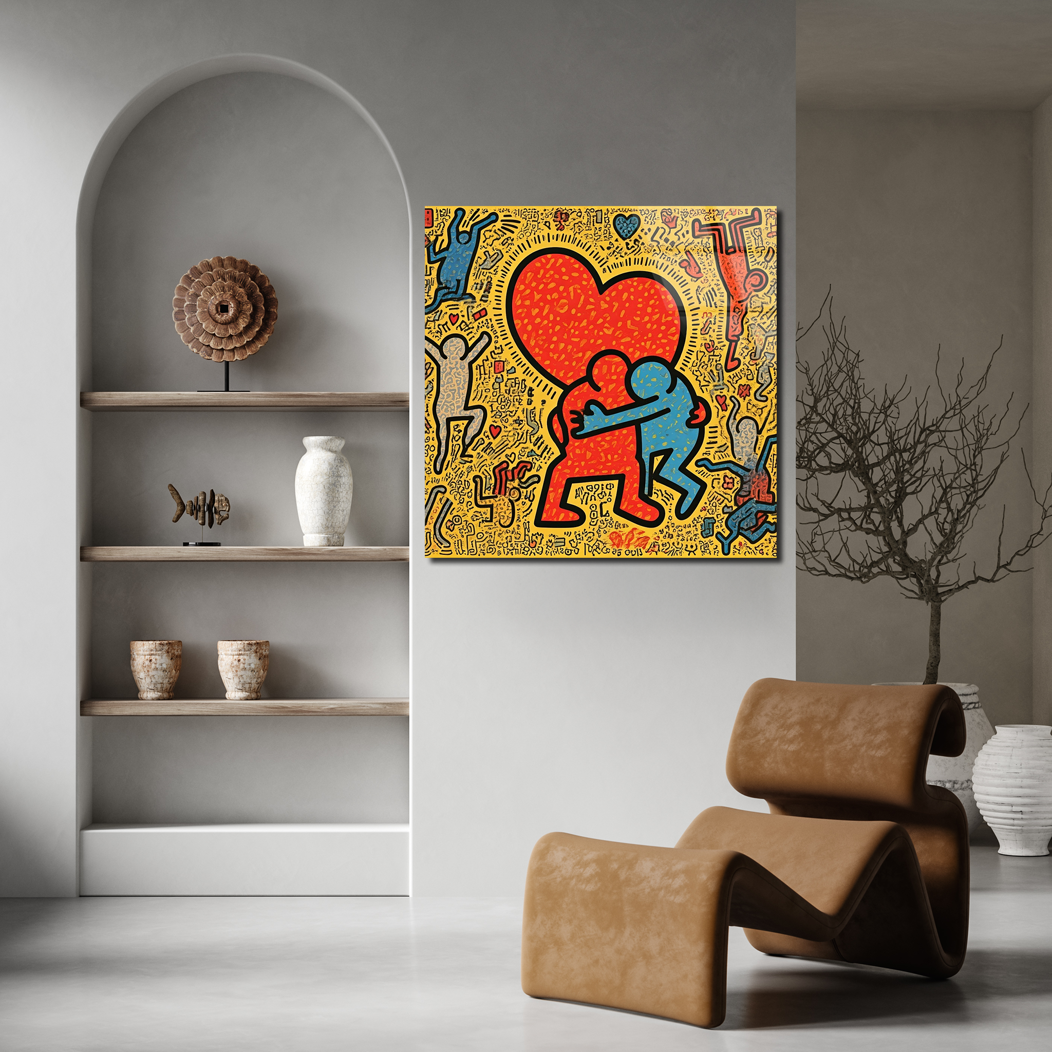 Love Image in the Keith Haring Art Style | Premium HD Metal Wall Art