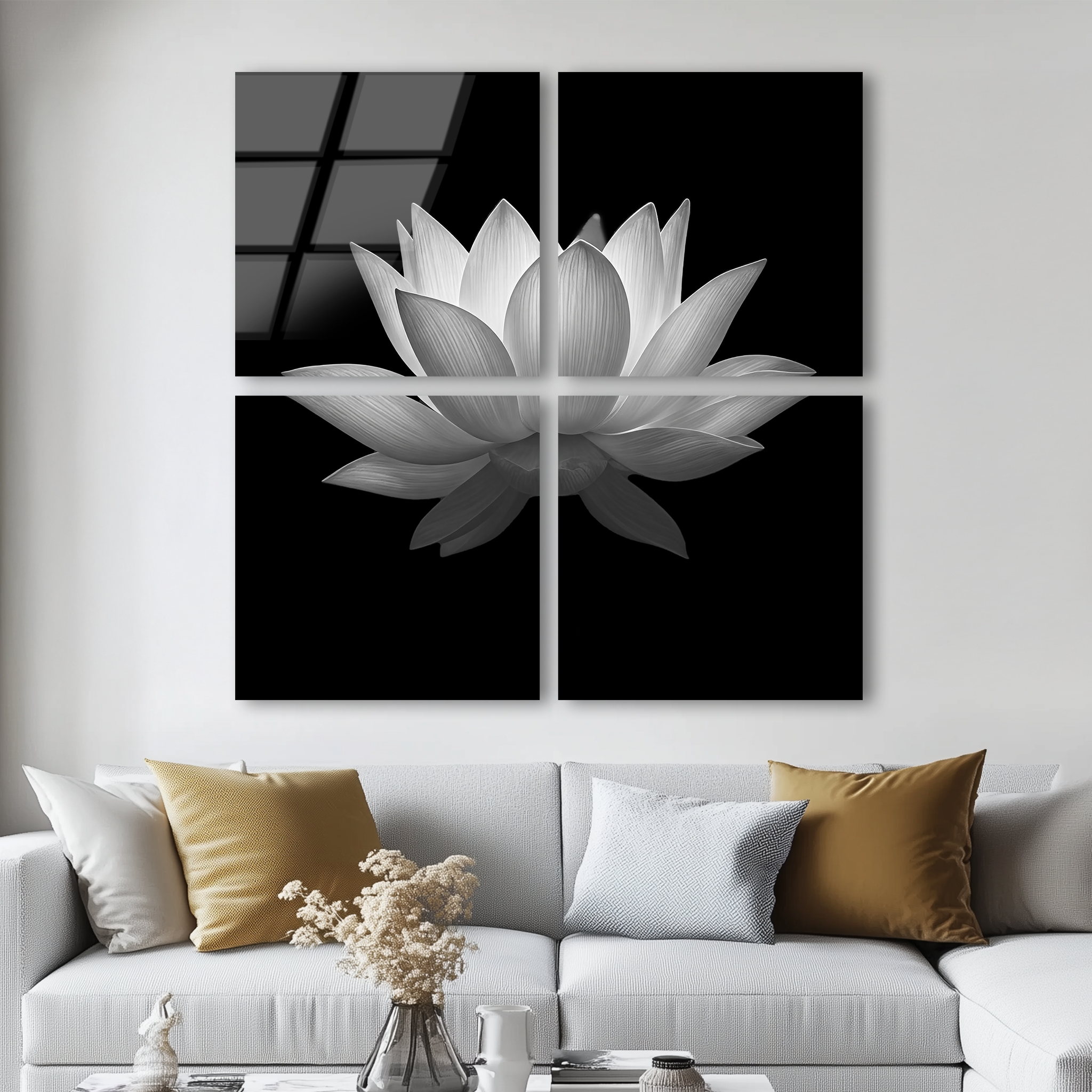 Mega Size White Lotus Quatro | Premium HD Metal Wall Art