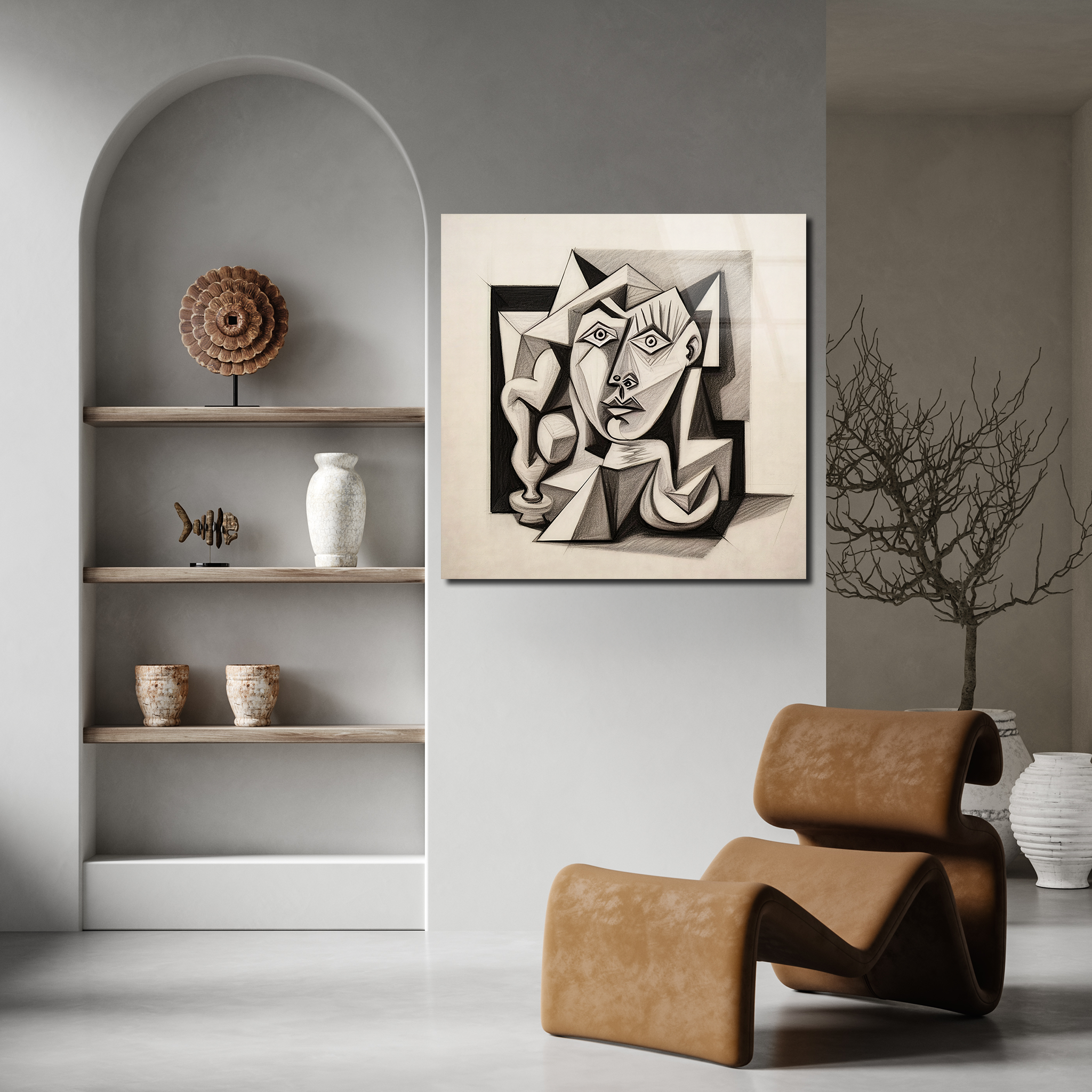 Cubist Pencil Drawing Inspired by Picasso | Premium HD Metal Wall Art