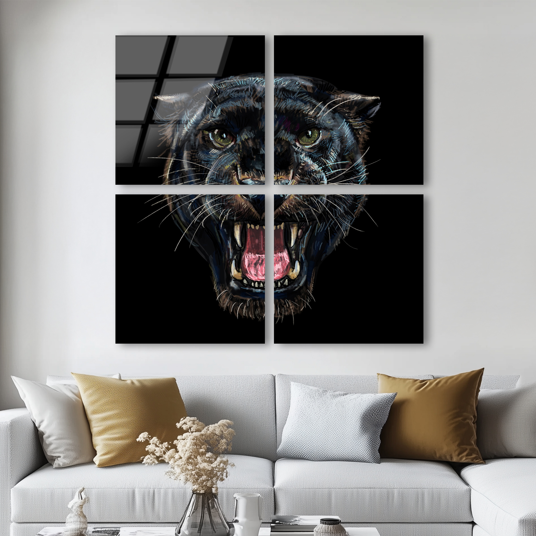 Mega Size Roaring Black Panther Quatro | Premium HD Metal Wall Art