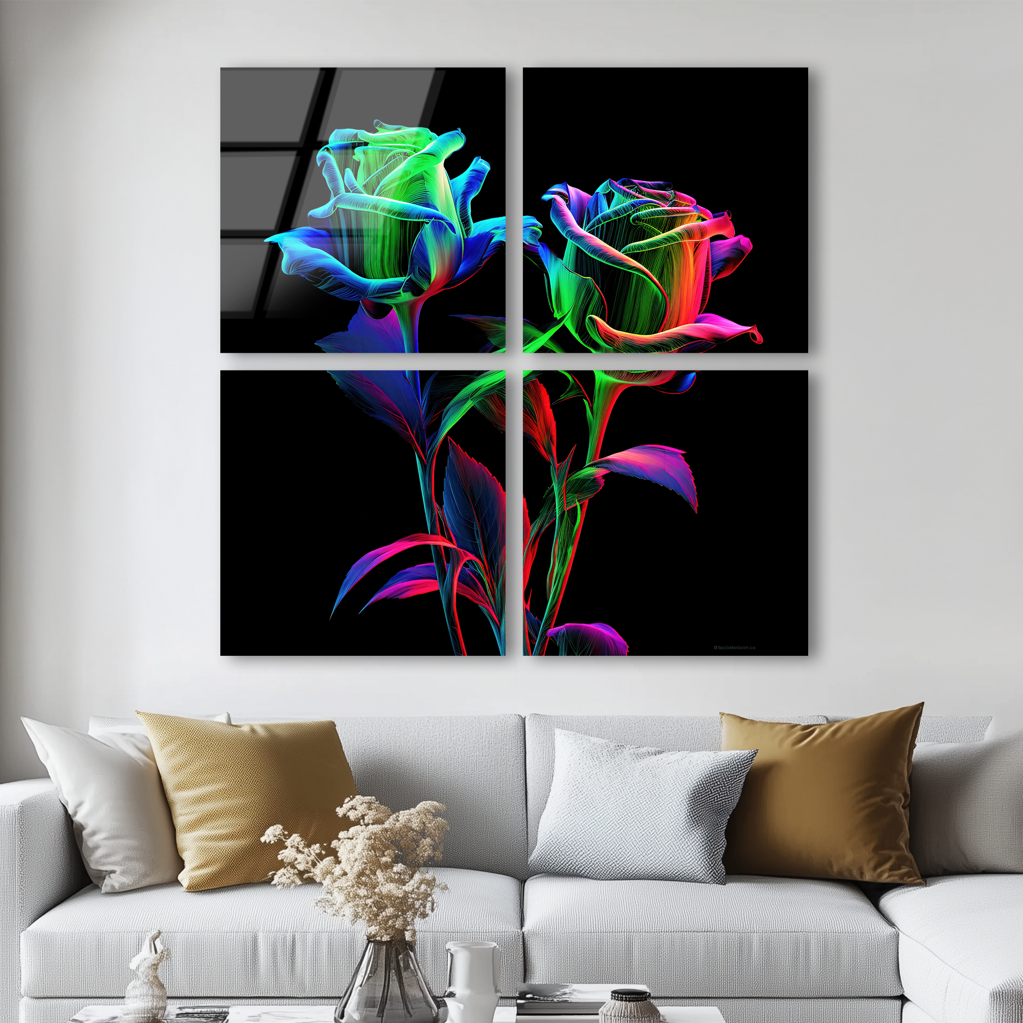 Mega Size Colorful Flowers Quatro | Premium HD Metal Wall Art