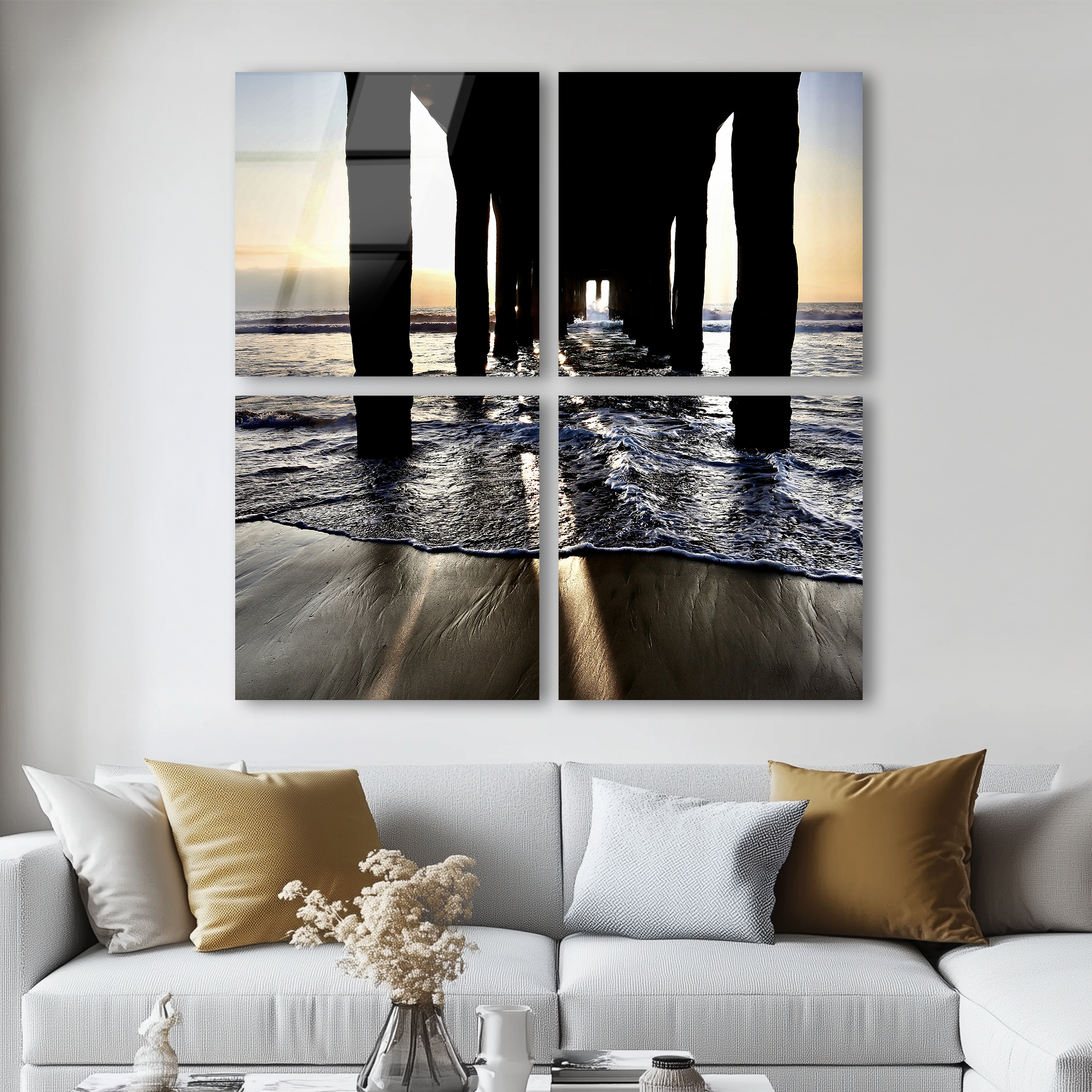 Mega Size Under the Pier Sunset Quatro | Premium HD Metal Wall Art