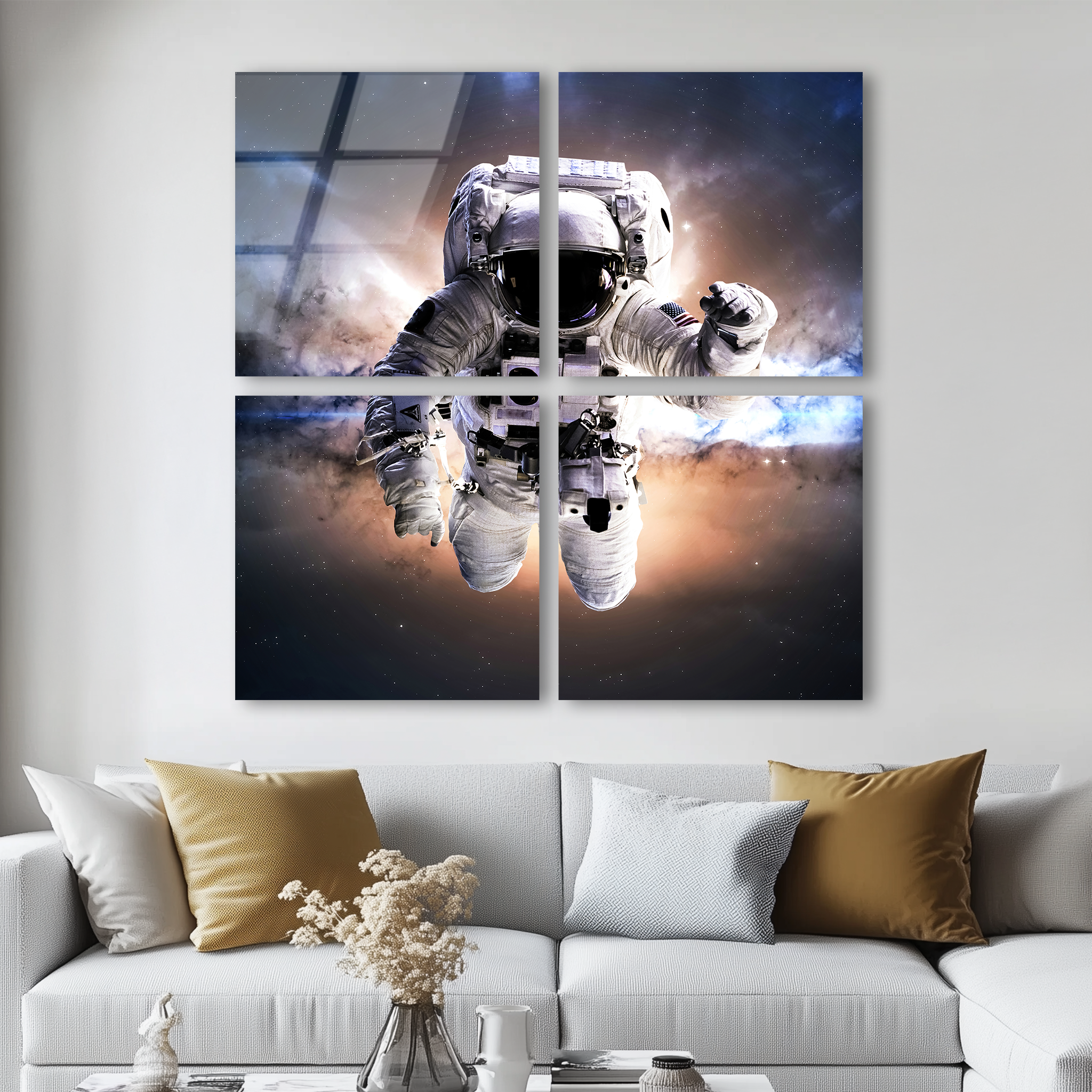 Mega Size Astronaut in Space Quatro | Premium HD Metal Wall Art