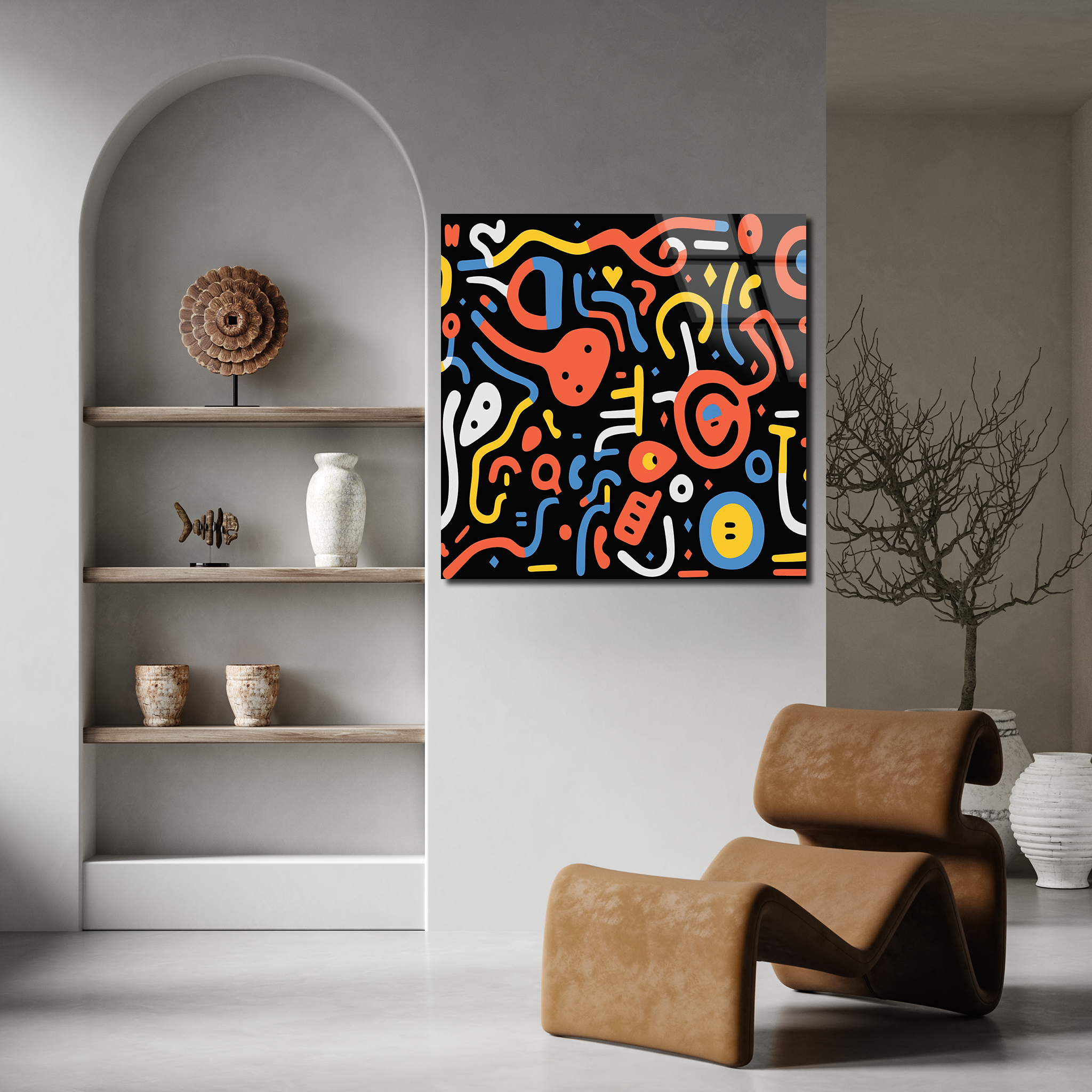 Colorful Geometric Expression Inspired by Keith Haring | Premium HD Metal Wall Art