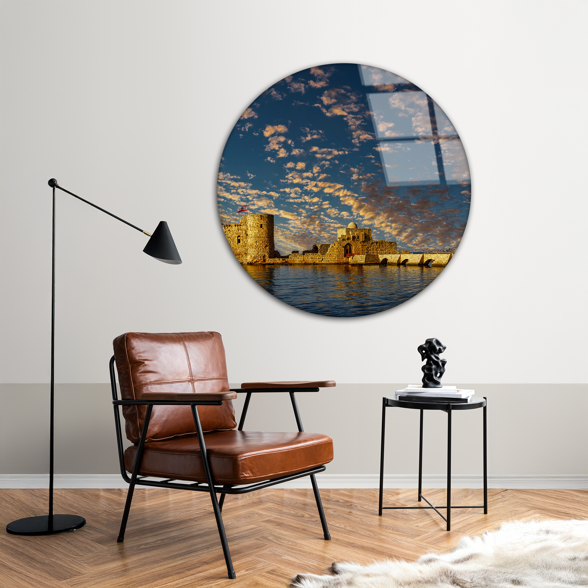 Saida Sea Castle Sunset | Premium HD Round Wall Art