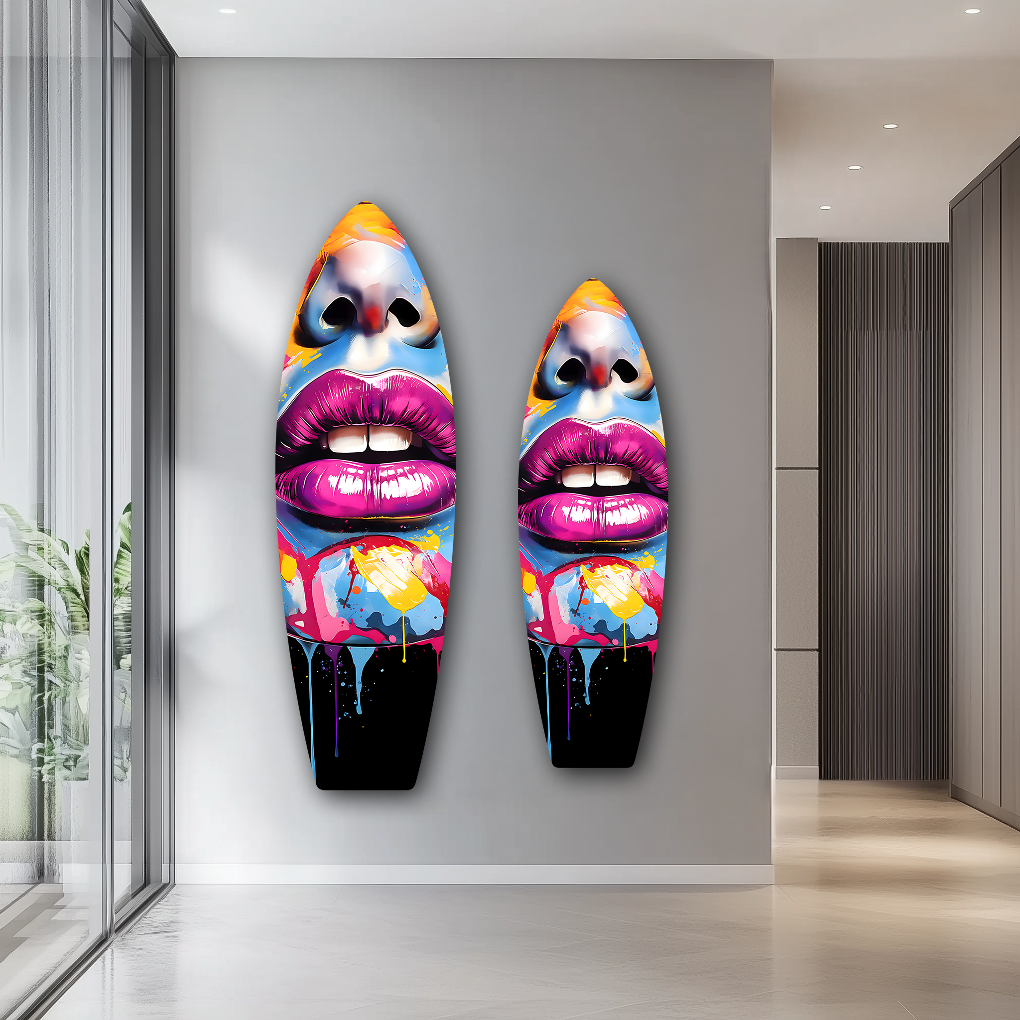 Colorful Lips Surfboard | Premium HD Metal Wall Art