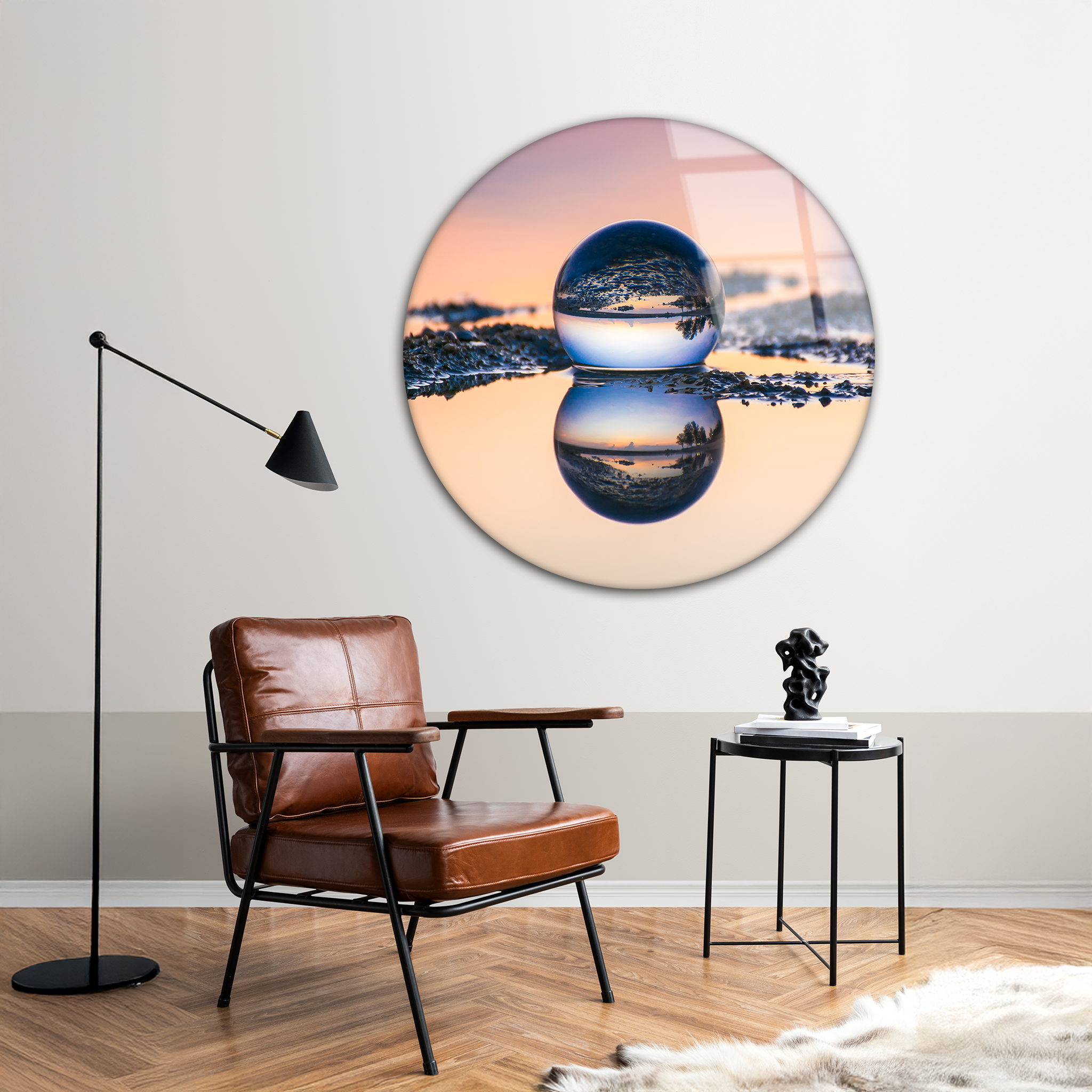 Crystal Ball Sunrise Reflection | Premium HD Round Wall Art