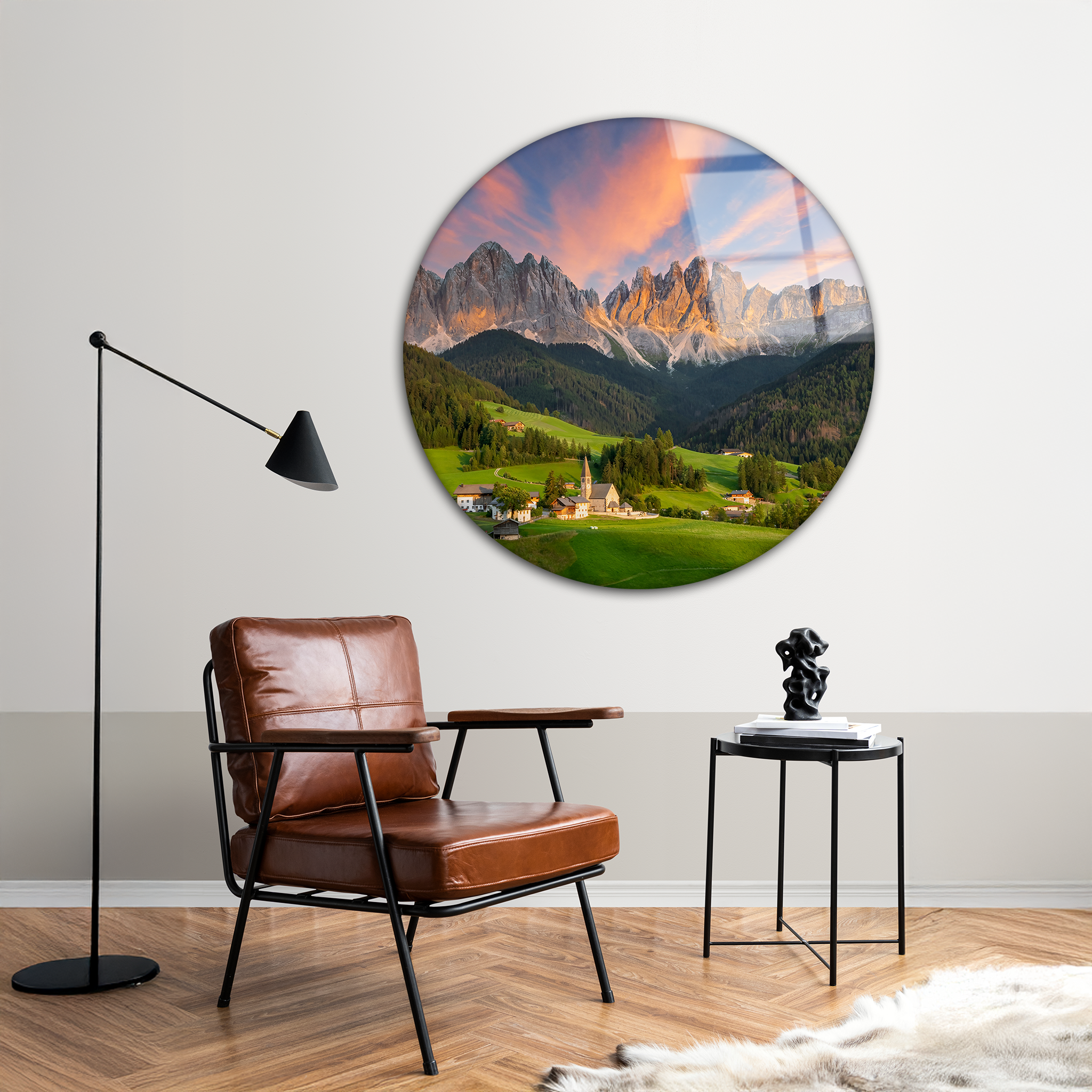 Dolomites Mountain Sunrise | Premium HD Round Wall Art