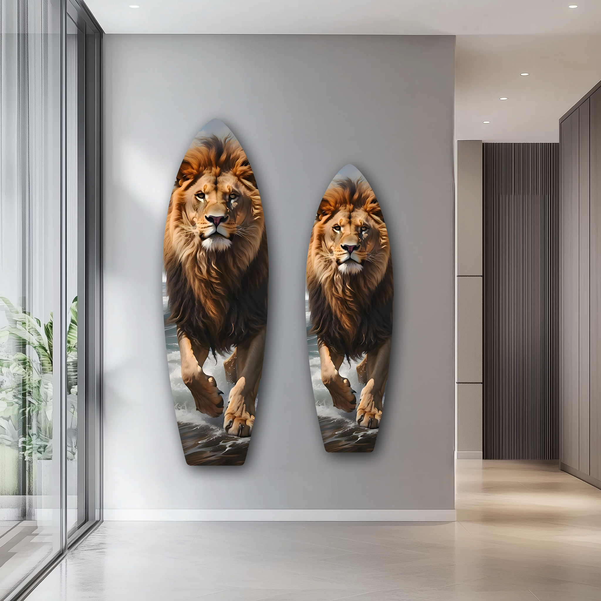 Lion Surfboard | Premium HD Metal Wall Art