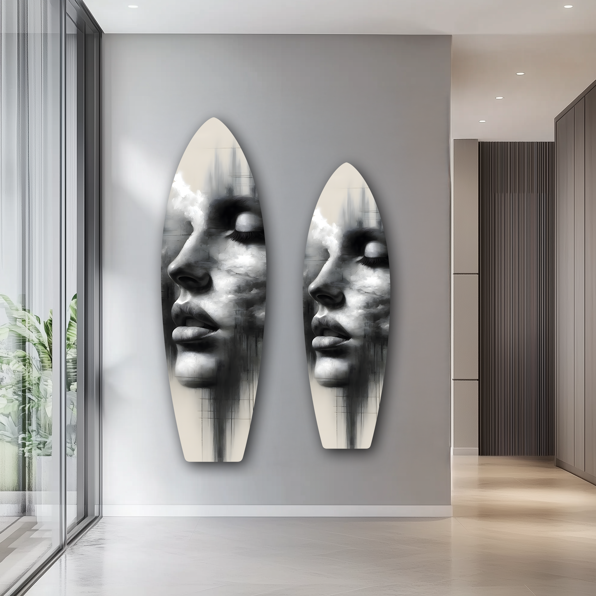Black and White Portrait Surfboard | Premium HD Metal Wall Art