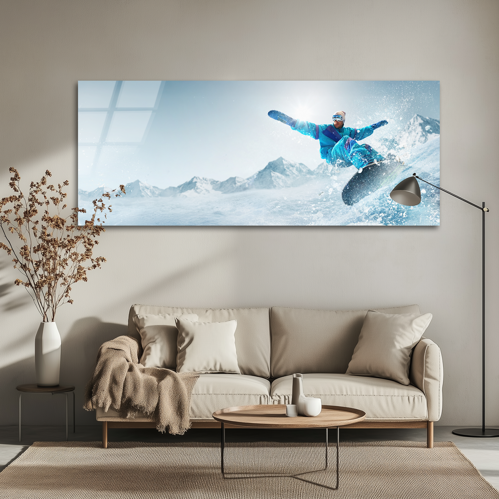 Vibrant Snowboarder in Action | Premium HD Metal Wall Art