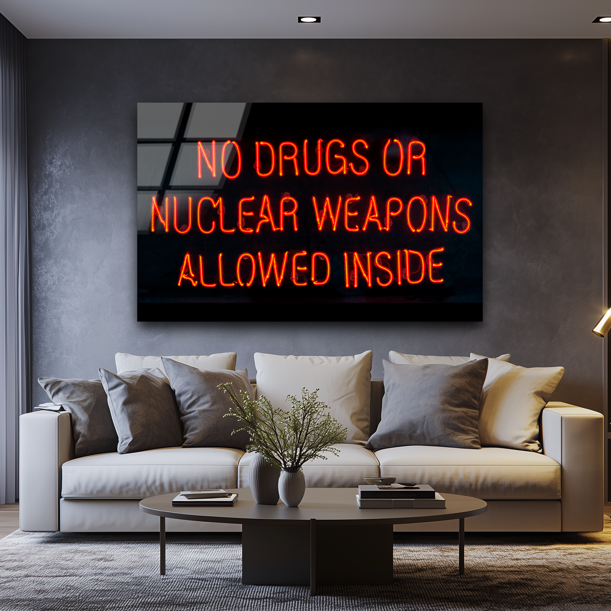 No Drugs or Nuclear Weapons Allowed Inside | Premium HD Metal Wall Art