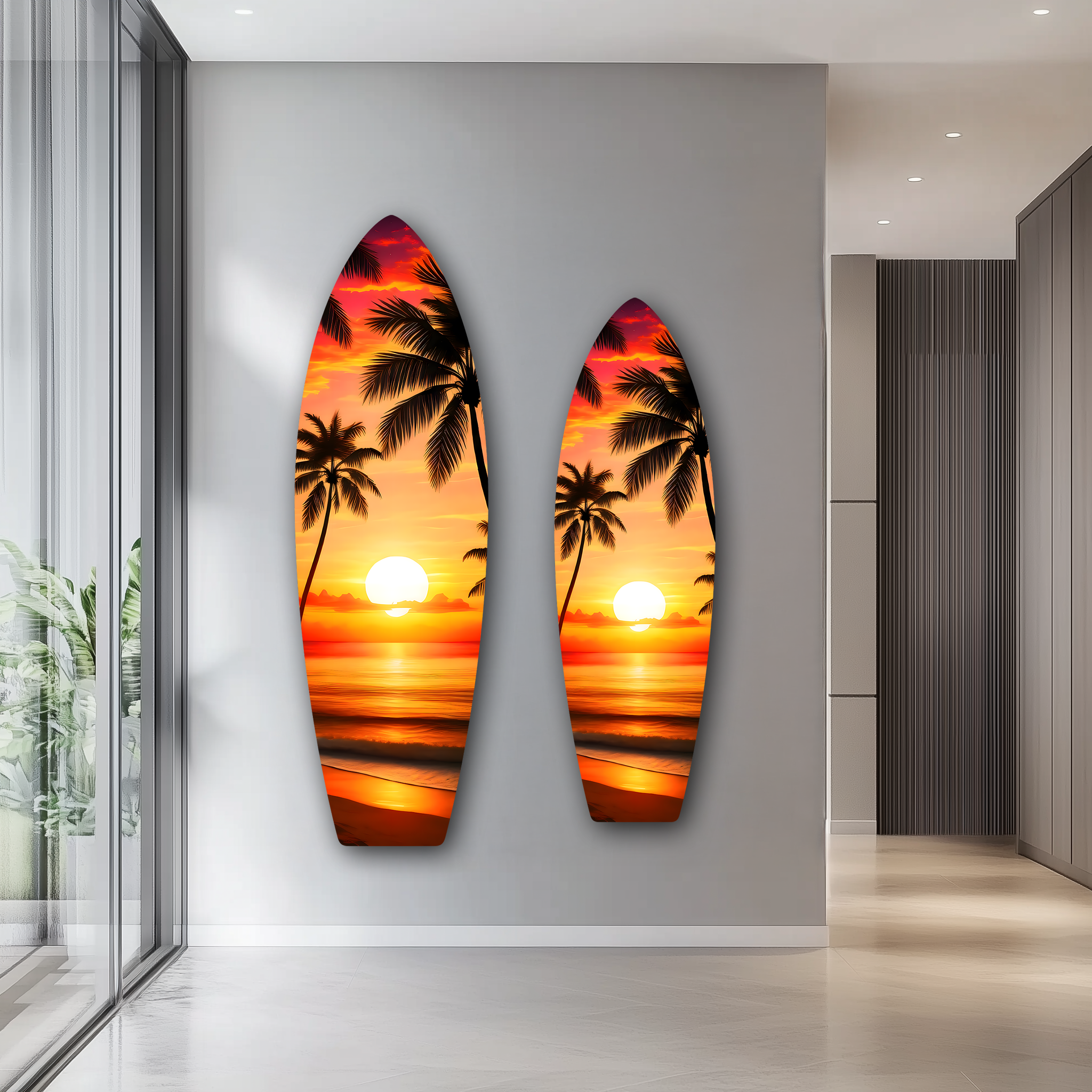 Beach Sunset Surfboard | Premium HD Metal Wall Art