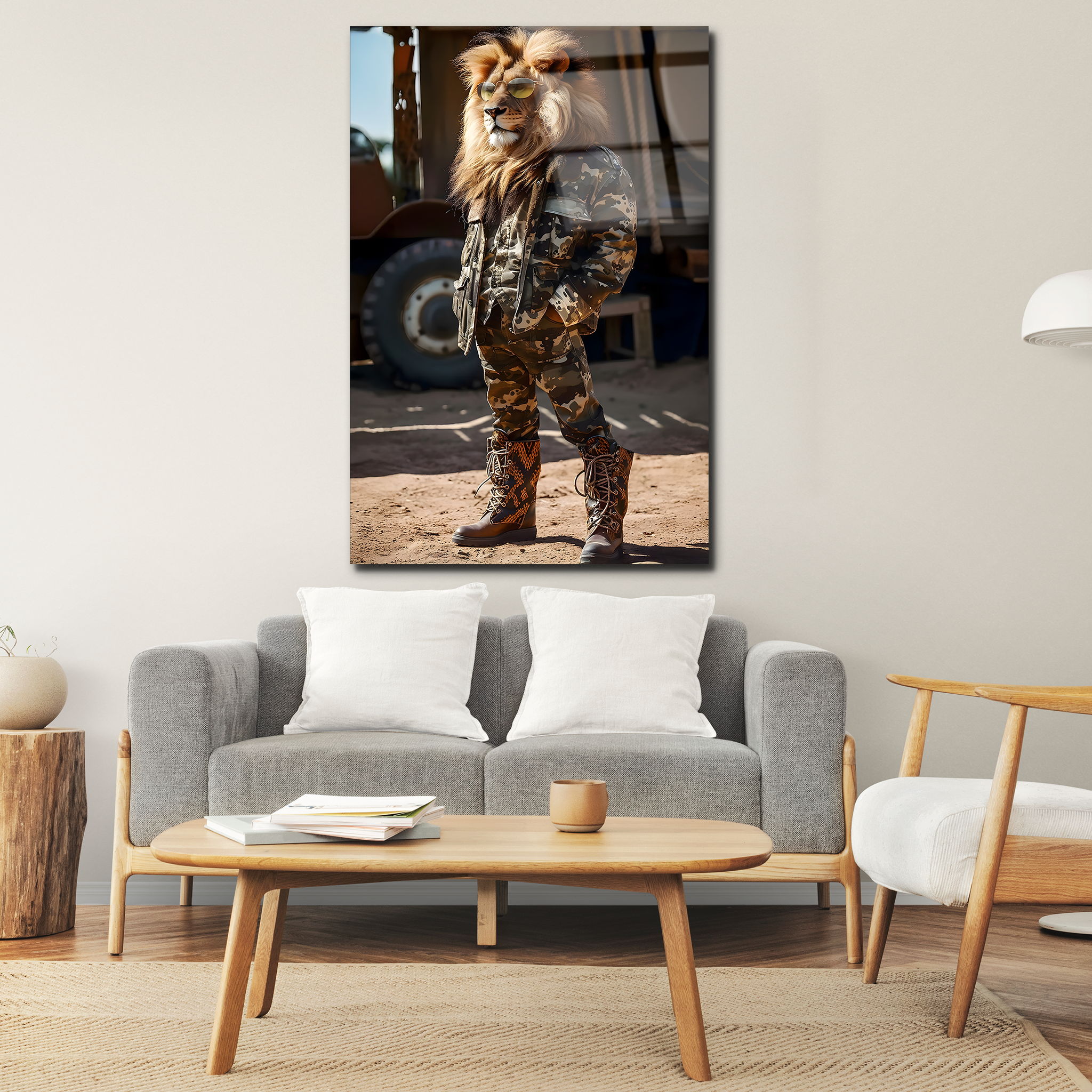 Lion in Army Clothes | Premium HD Metal Wall Art