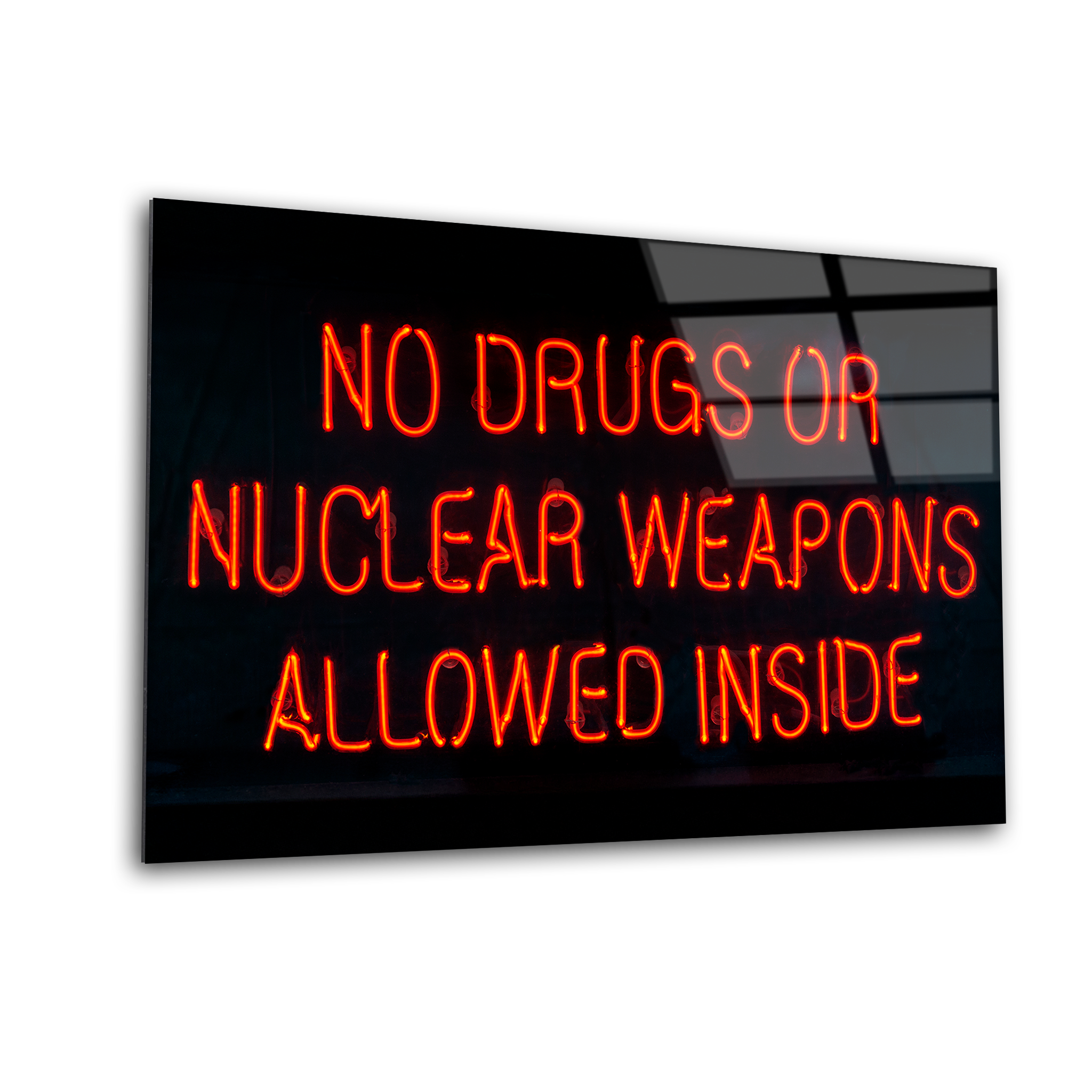 No Drugs or Nuclear Weapons Allowed Inside | Premium HD Metal Wall Art