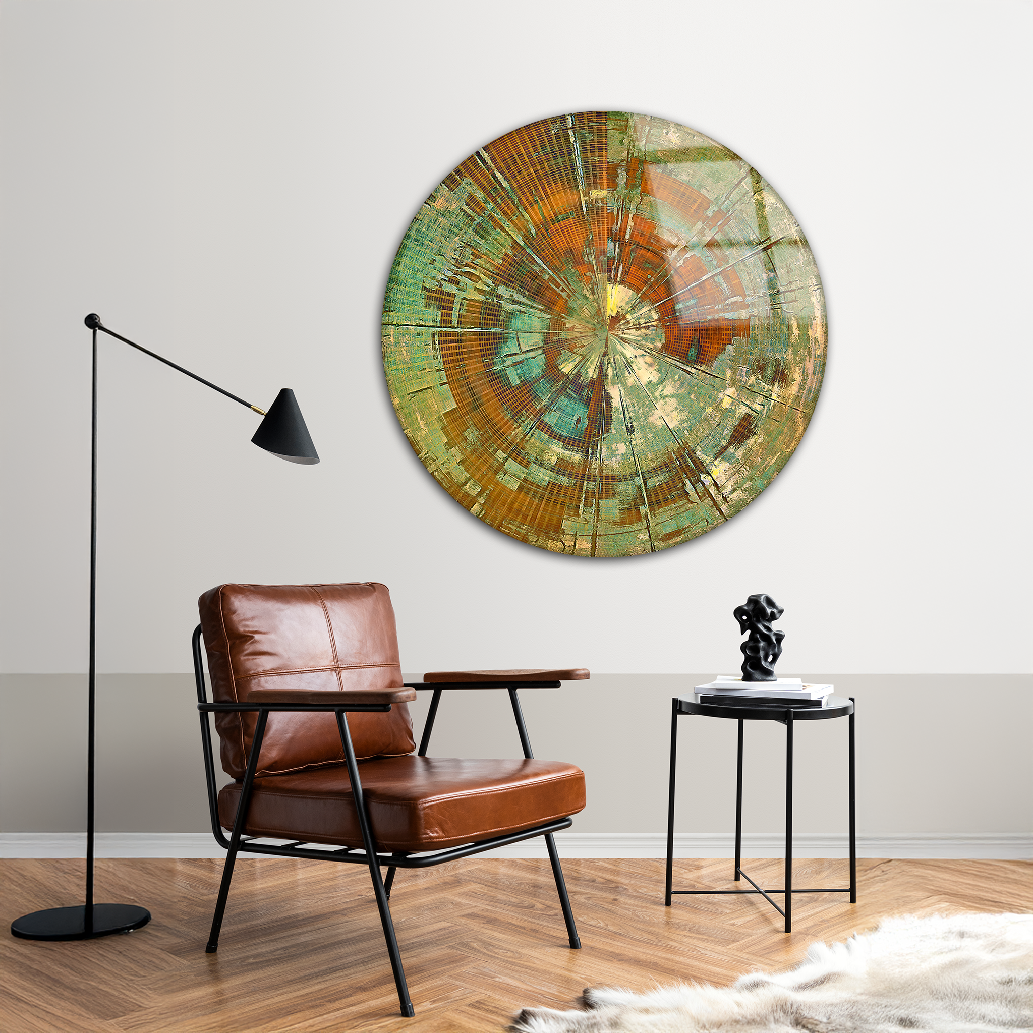 Spherical Scratched Vintage Texture | Premium HD Round Wall Art