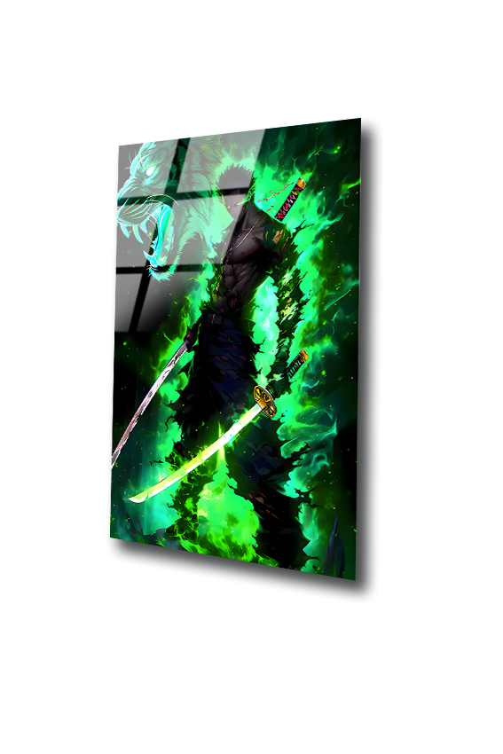 Zoro: The Cursed Blade of the Emerald Flame| Premium HD Metal Wall Art