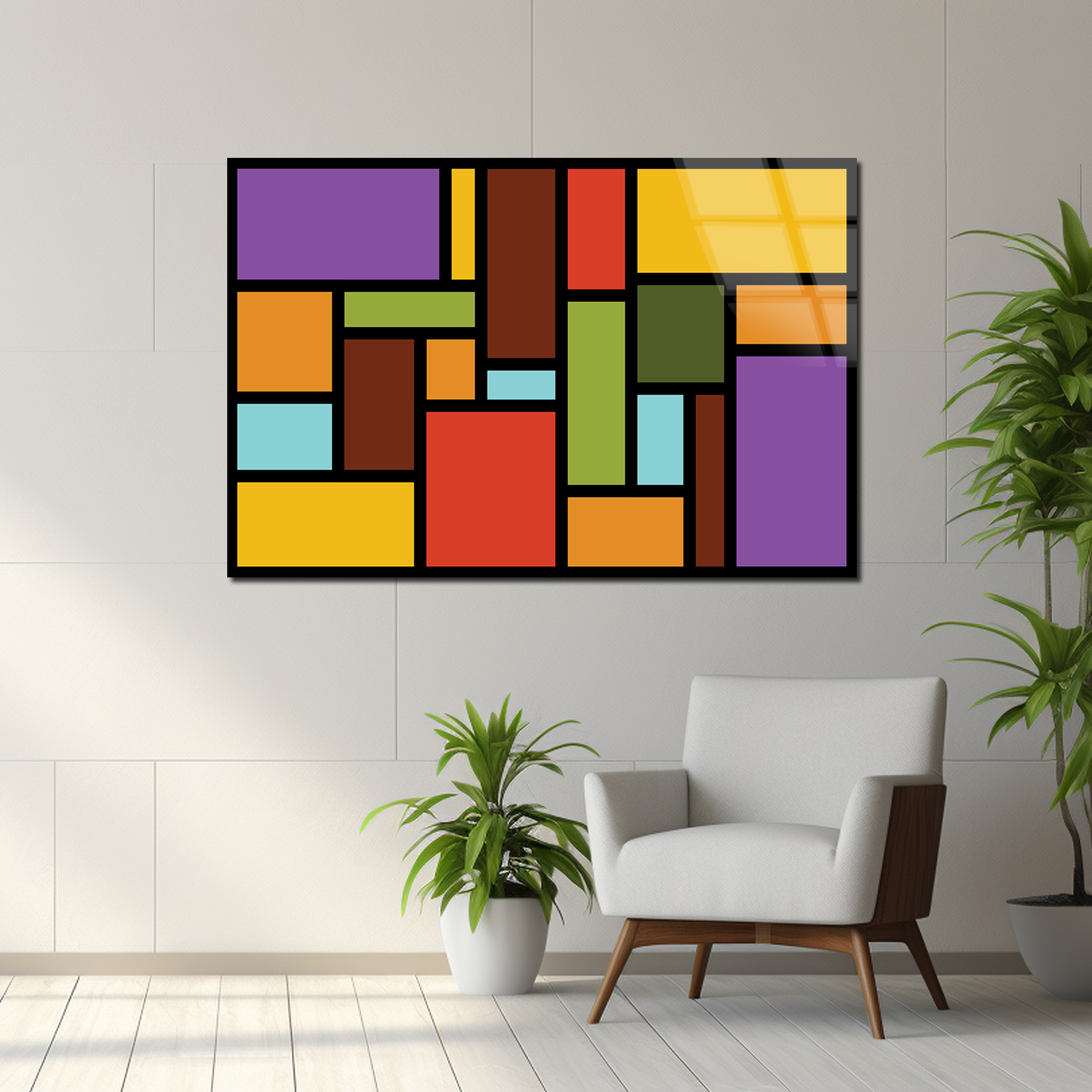 Mondrian Style Geometry | Premium HD Metal Wall Art