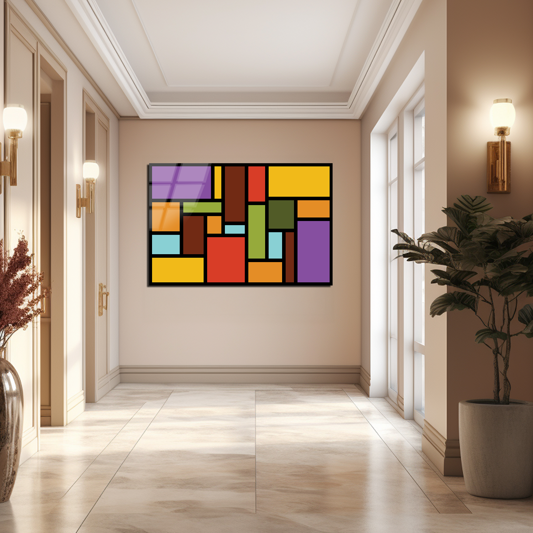 Mondrian Style Geometry | Premium HD Metal Wall Art