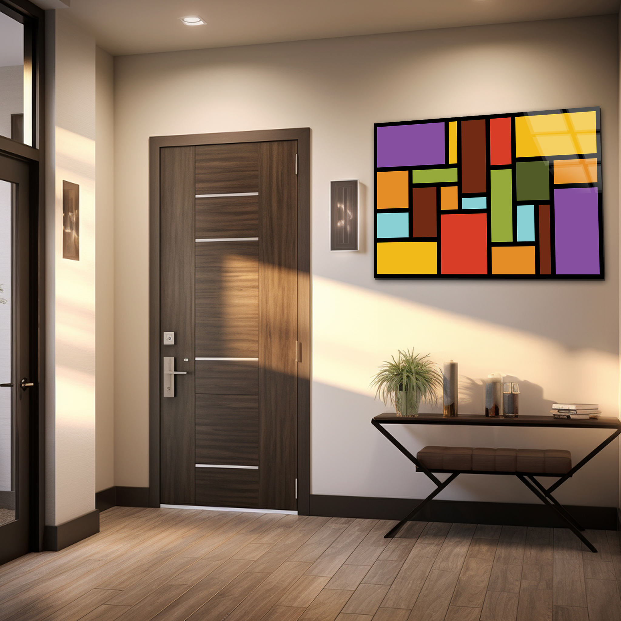 Mondrian Style Geometry | Premium HD Metal Wall Art