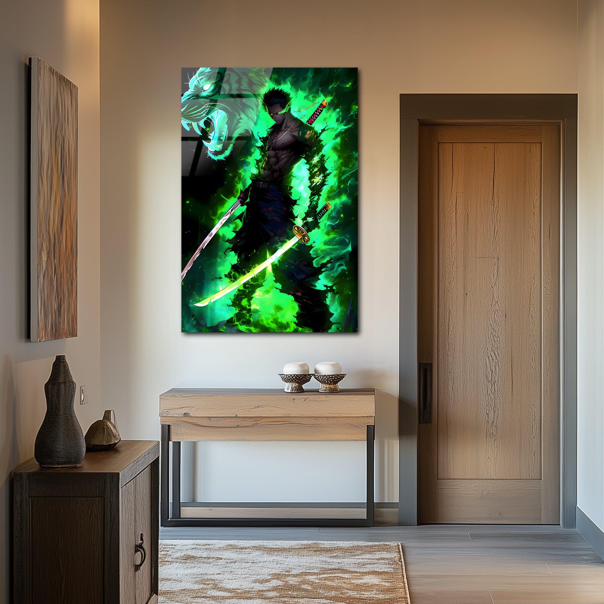 Zoro: The Cursed Blade of the Emerald Flame| Premium HD Metal Wall Art