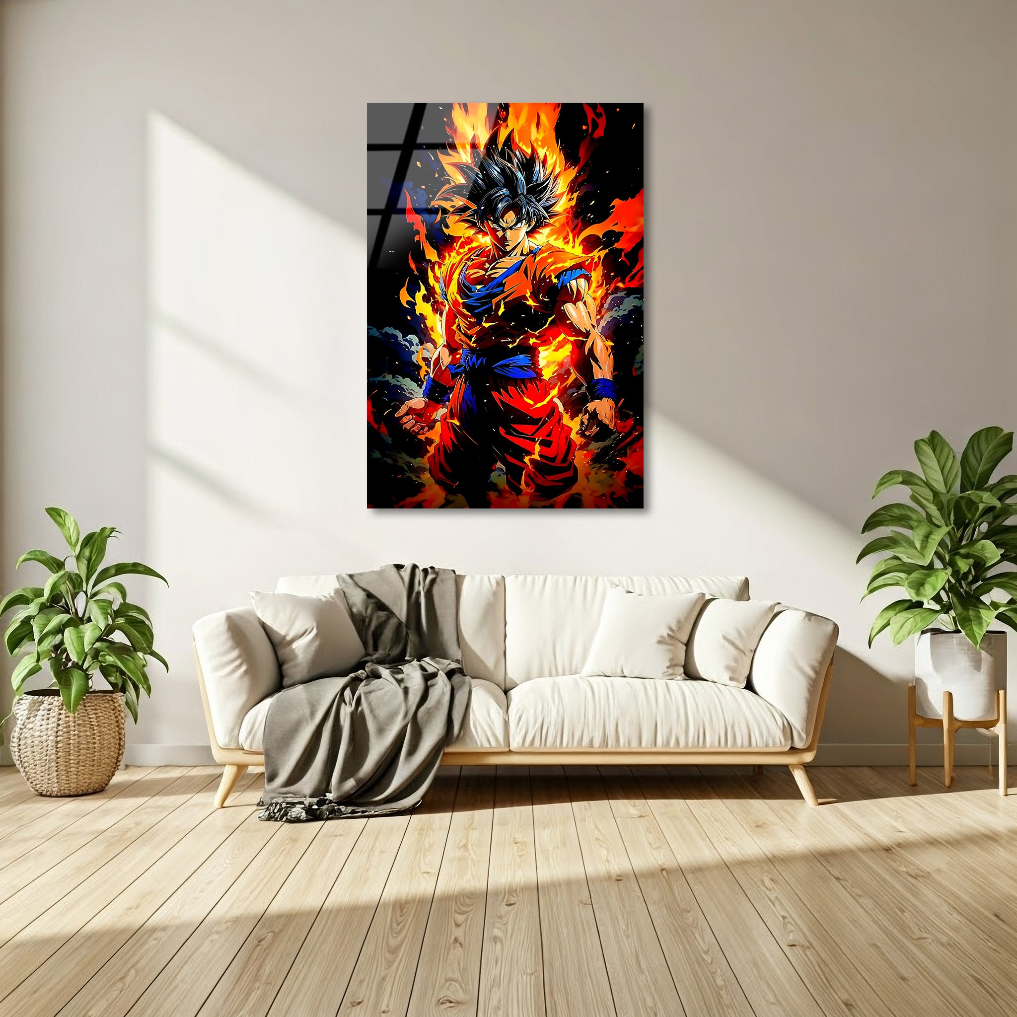 Goku: Flames of the Saiyan God | Premium HD Metal Wall Art