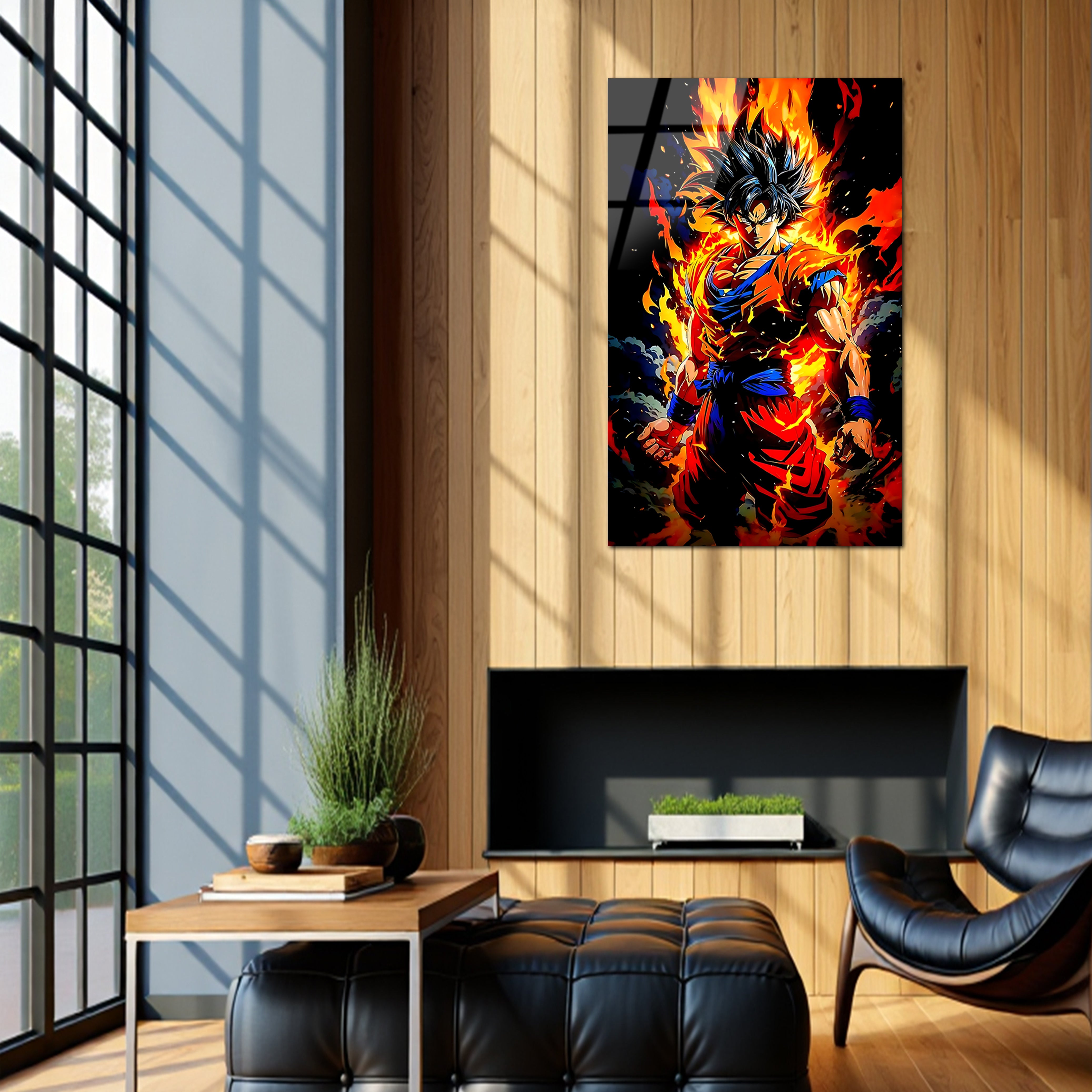Goku: Flames of the Saiyan God | Premium HD Metal Wall Art